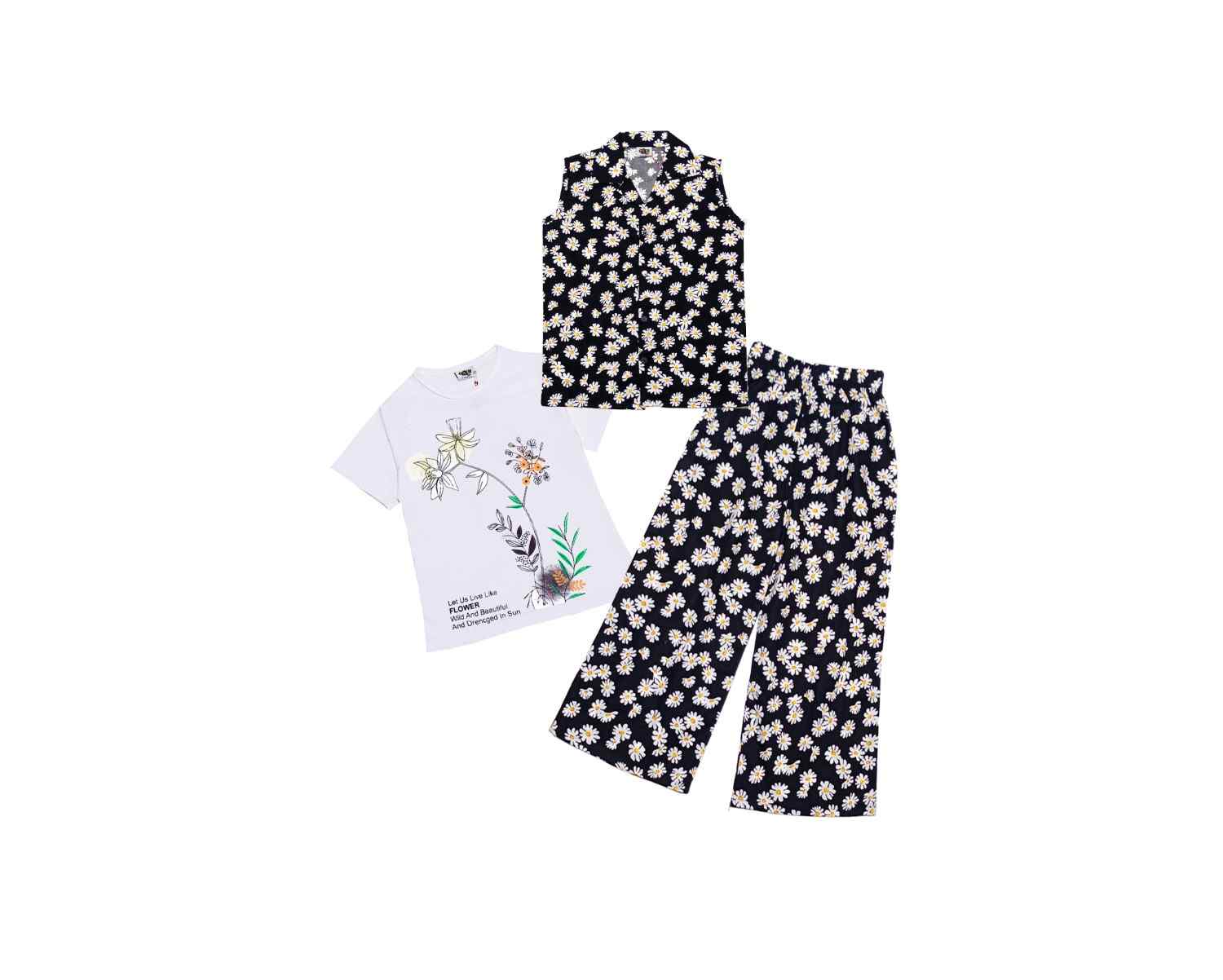 Crazy Daisy Cotton 3pcs Suit - Black1