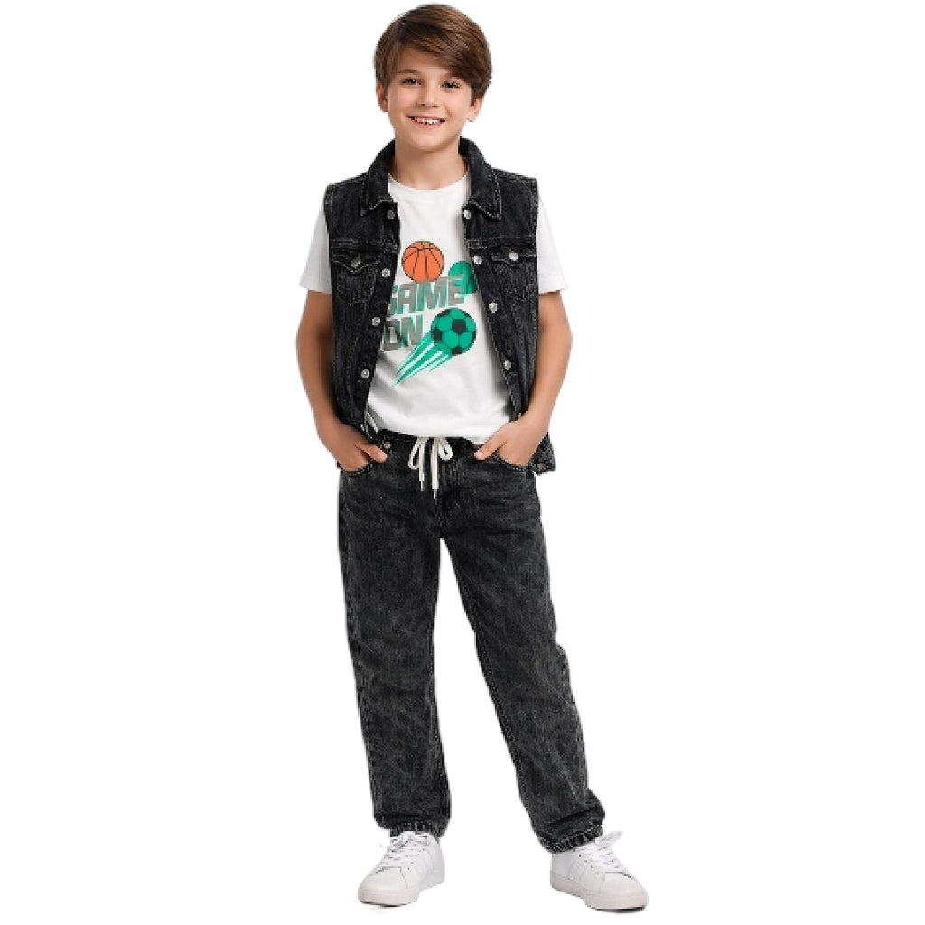 Game On Boys 3 Piece Suit Without Ripping Style - Charcoal