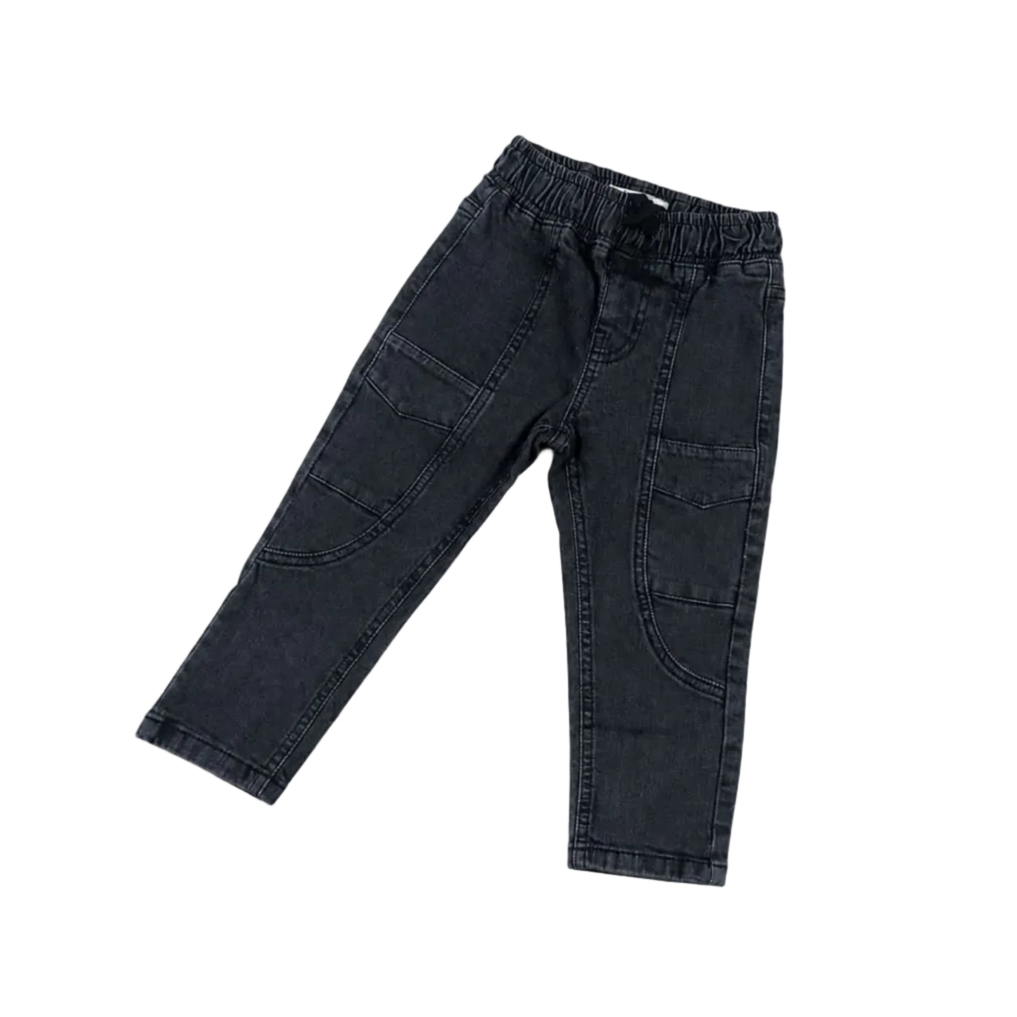 Cut Pocket Style Denim Pent Charchol - Black