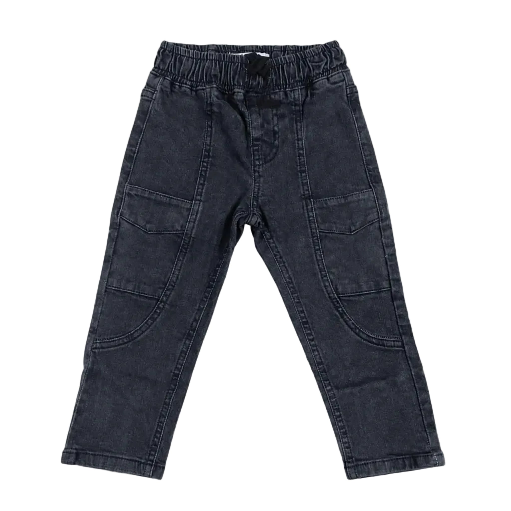 Cut Pocket Style Denim Pent Charchol - Black