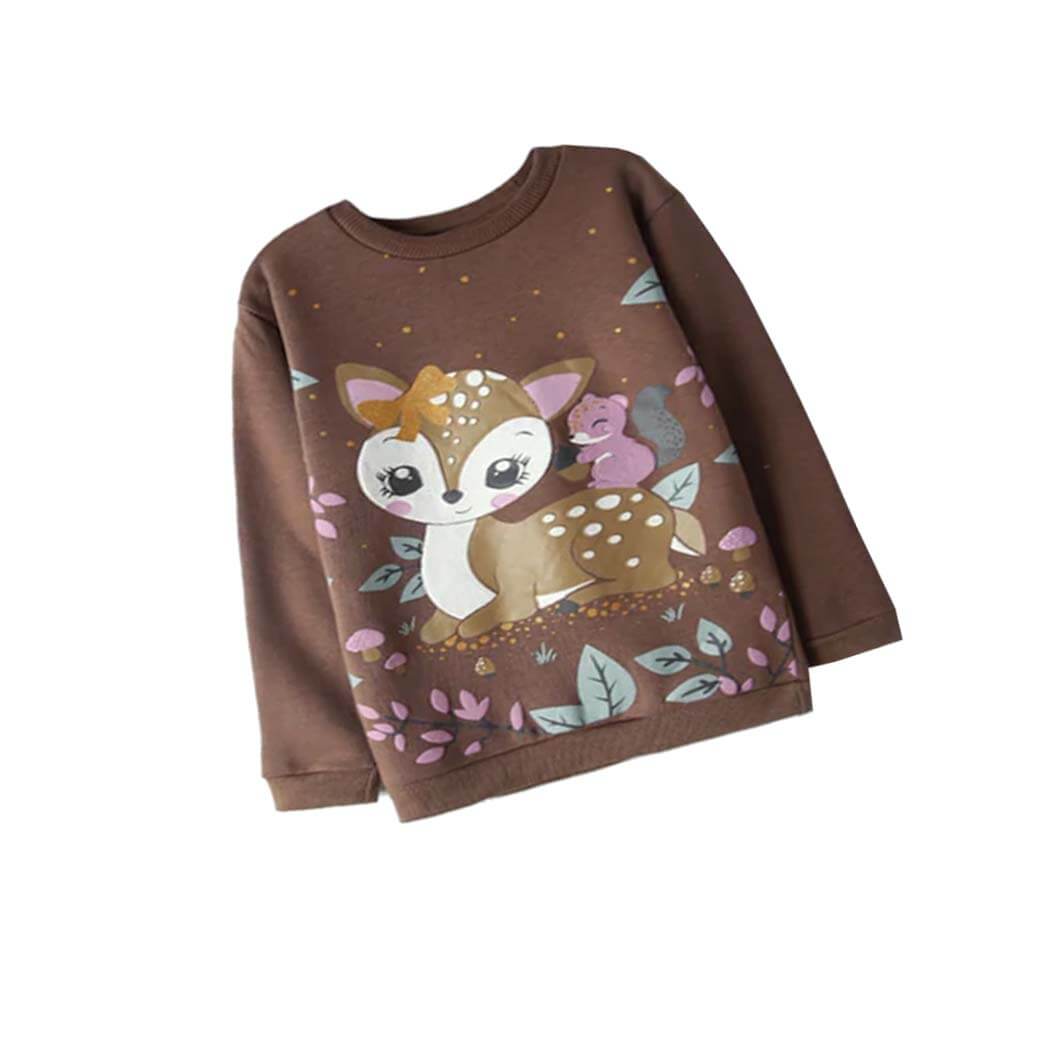 Cute Baby Deer Fleece Sweatshirt - Brown