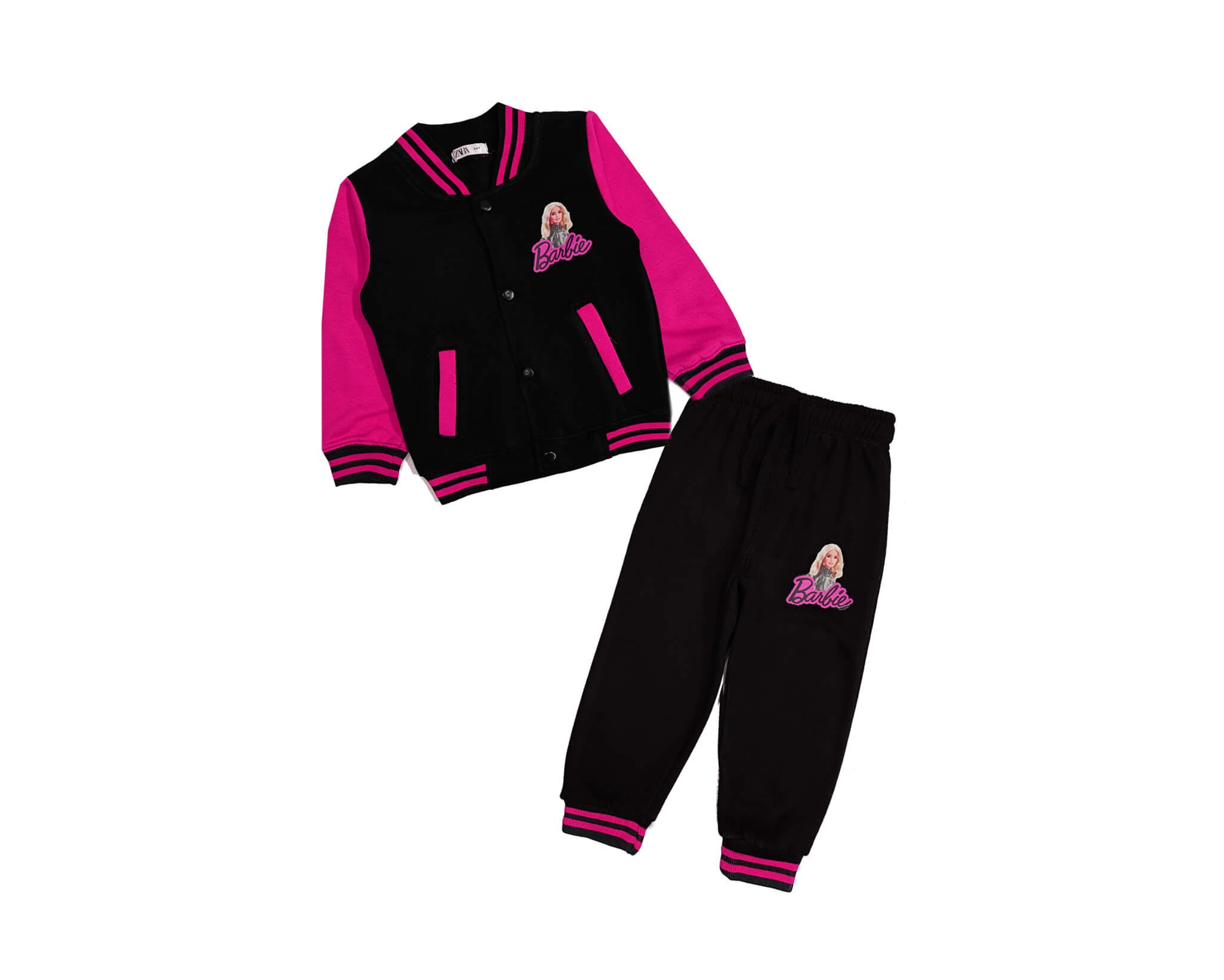 Cute Barbie Fleece Baseball Tracksuit - Pink &amp; Black