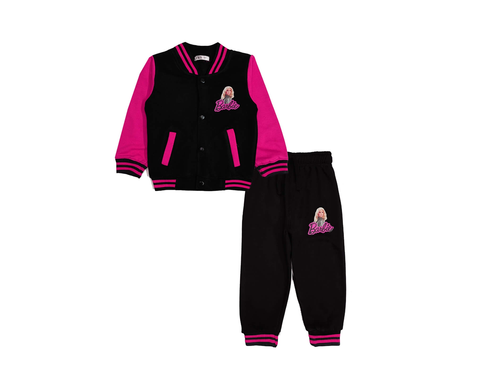 Cute Barbie Fleece Baseball Tracksuit - Pink &amp; Black