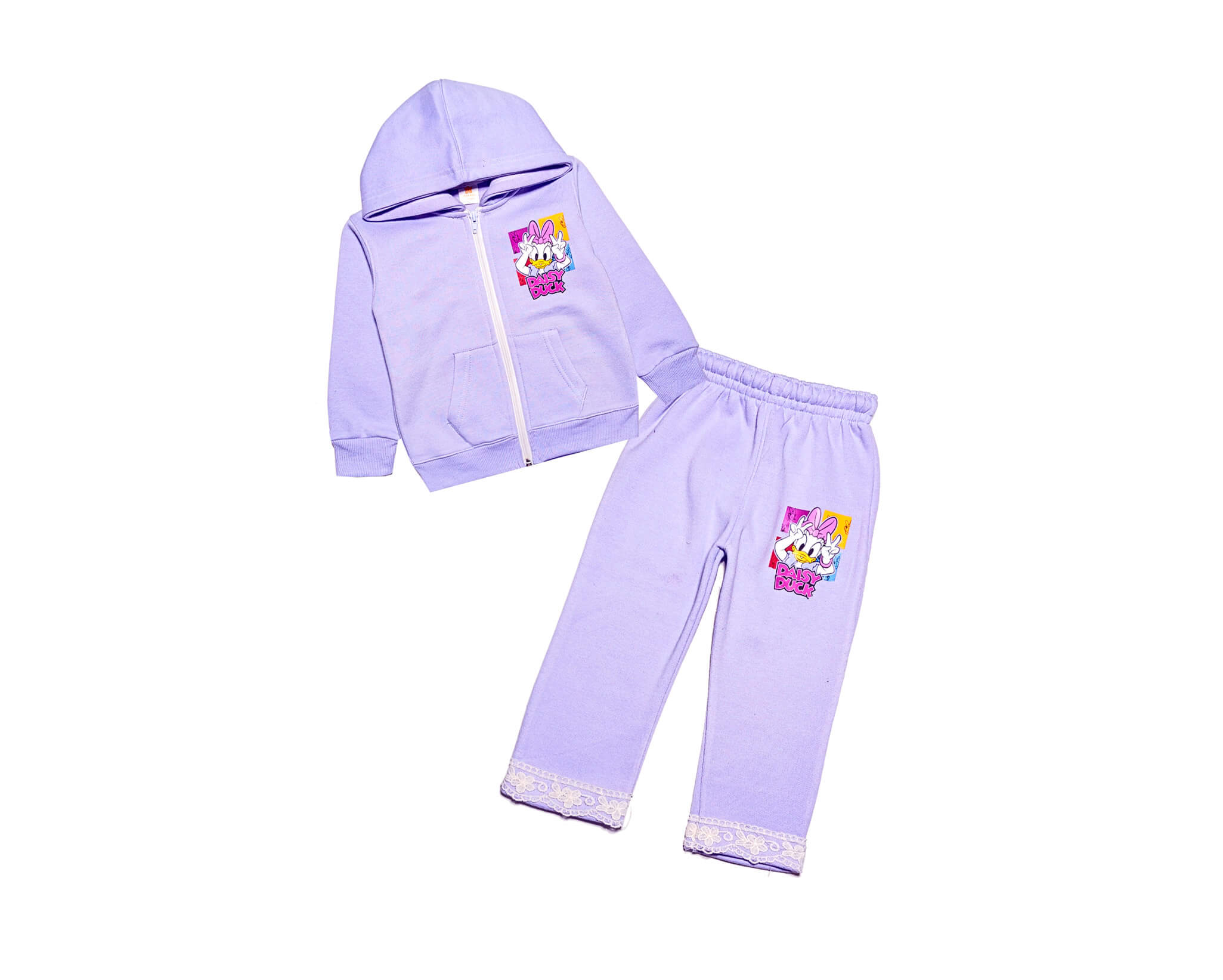 Cute Duck Fleece Hoodie Tracksuit - Soft Purple