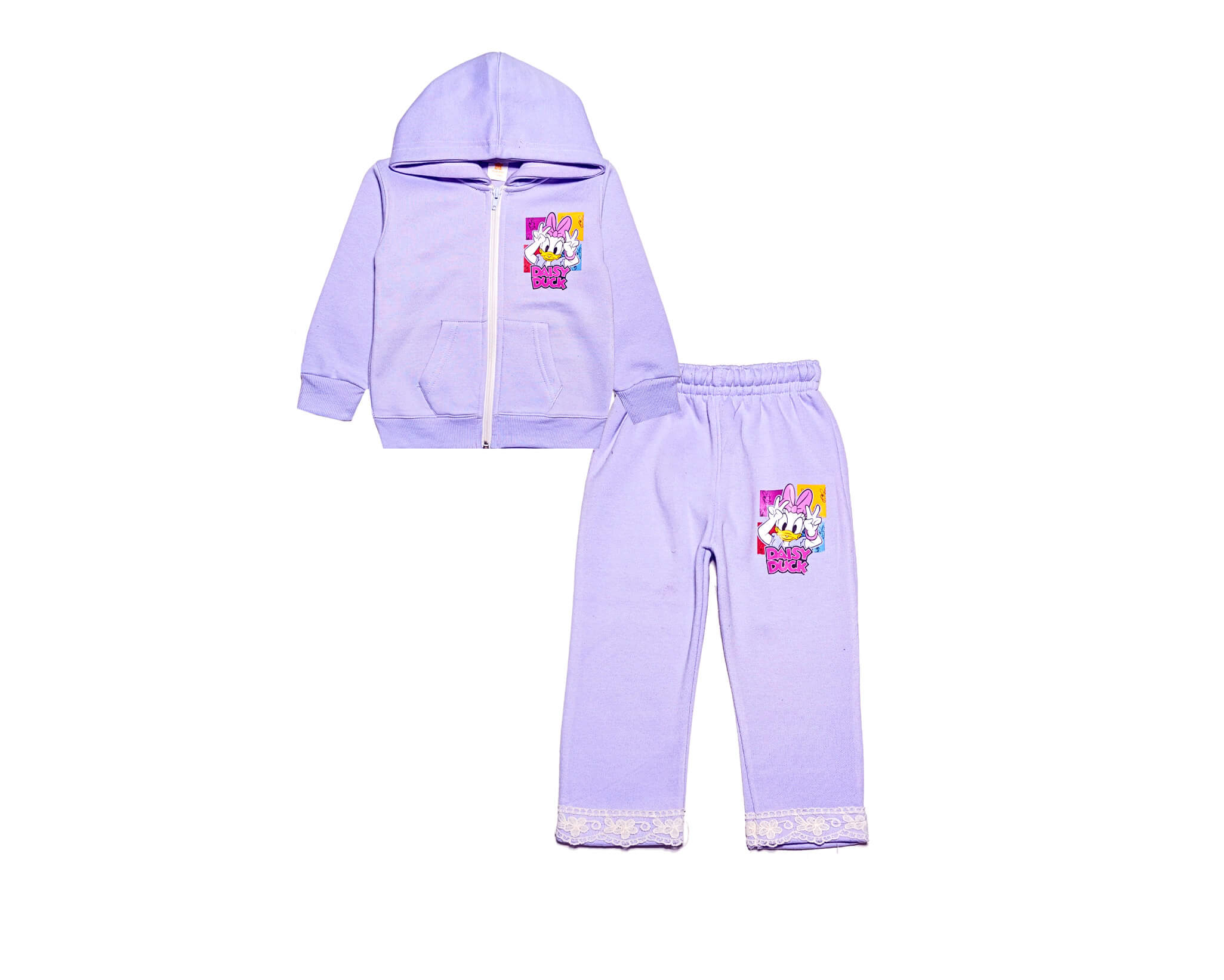 Cute Duck Fleece Hoodie Tracksuit - Soft Purple