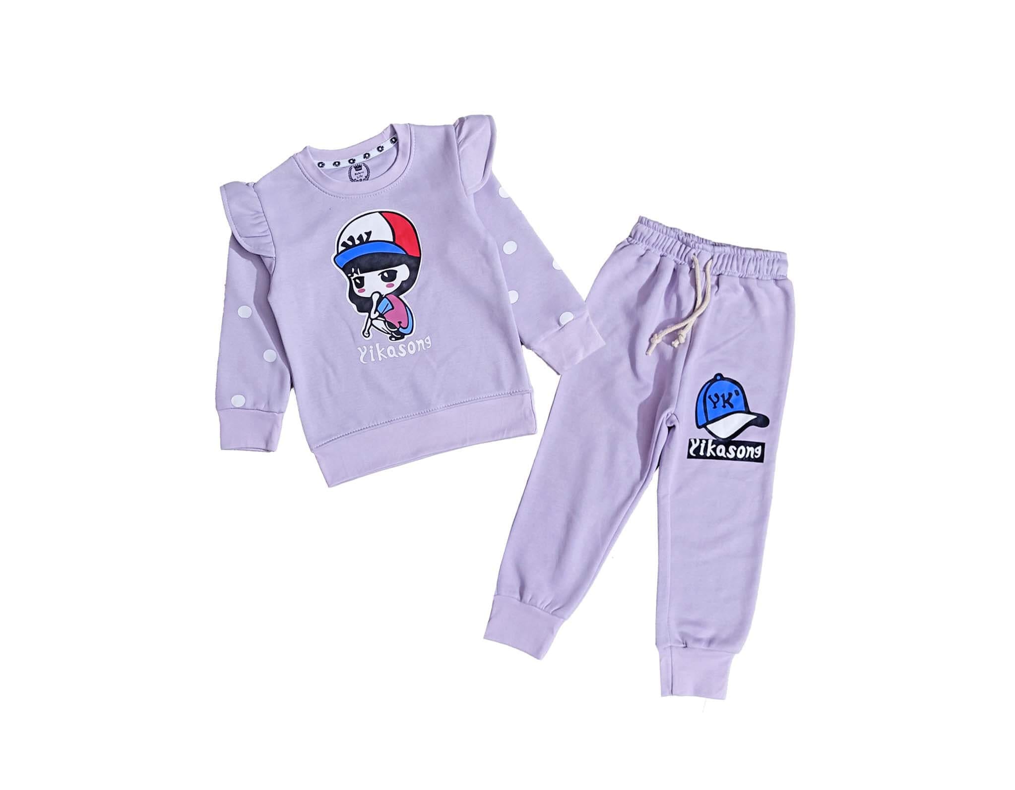Cute Girl Frill Fleece Tracksuits - Soft Purple