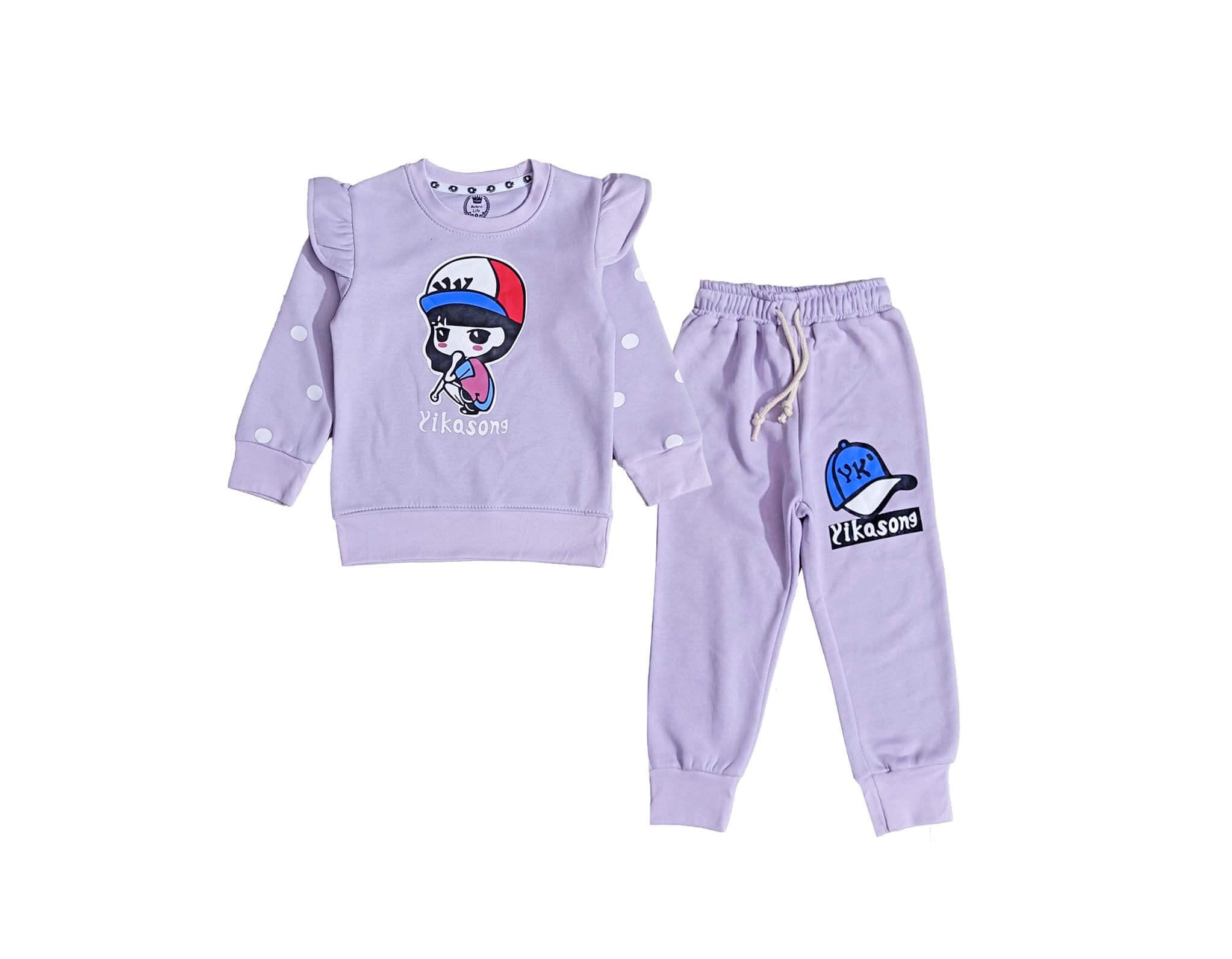 Cute Girl Frill Fleece Tracksuits - Soft Purple