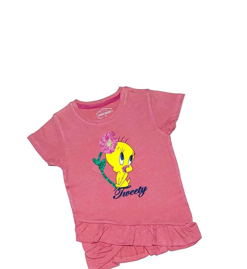 Cute Glitter Tweety Tee Shirt - Tea Pink