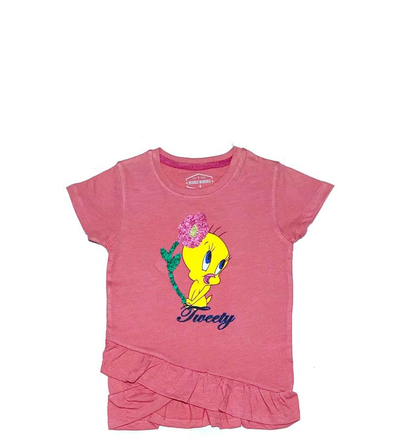 Cute Glitter Tweety Tee Shirt - Tea Pink