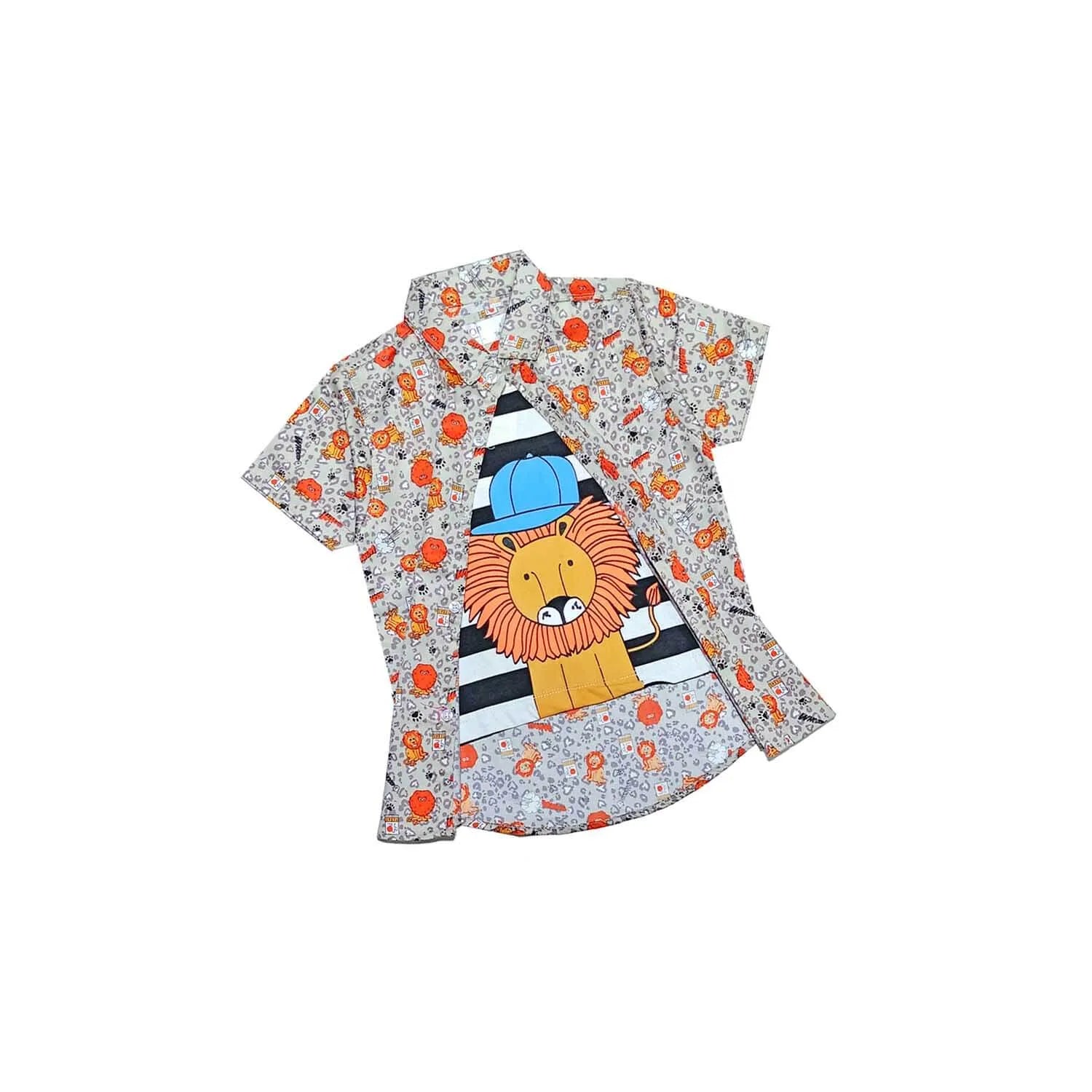 Cute Lion Fashion Twofer Cotton Casual Shirt - Light Grey