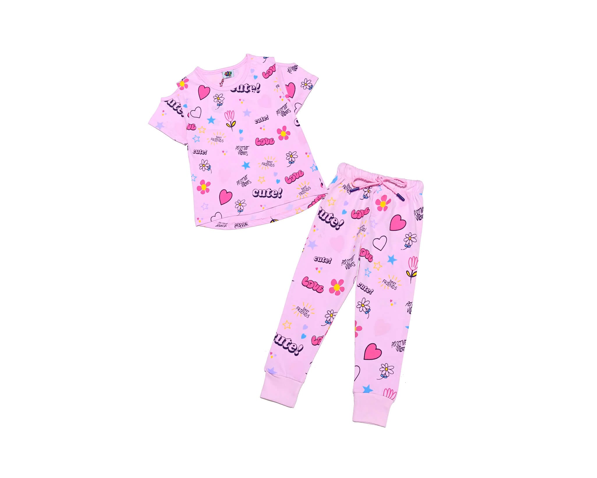 Cute Love Best Friend Tee &amp; Trouser - Baby Pink