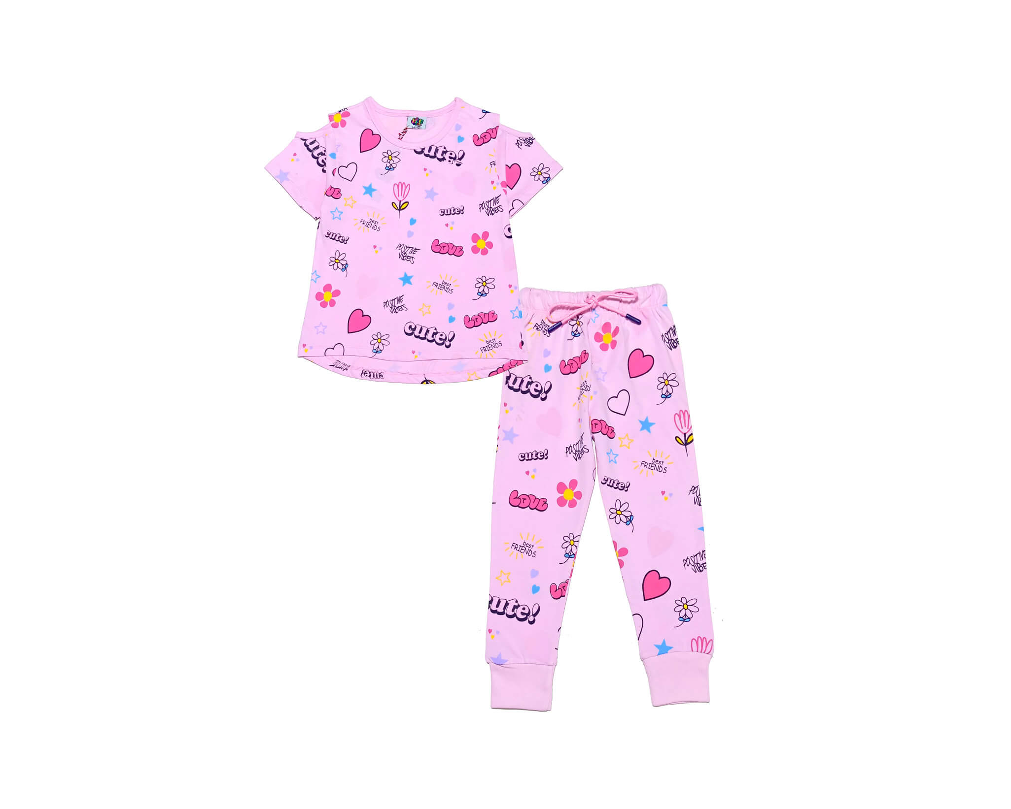 Cute Love Best Friend Tee &amp; Trouser - Baby Pink