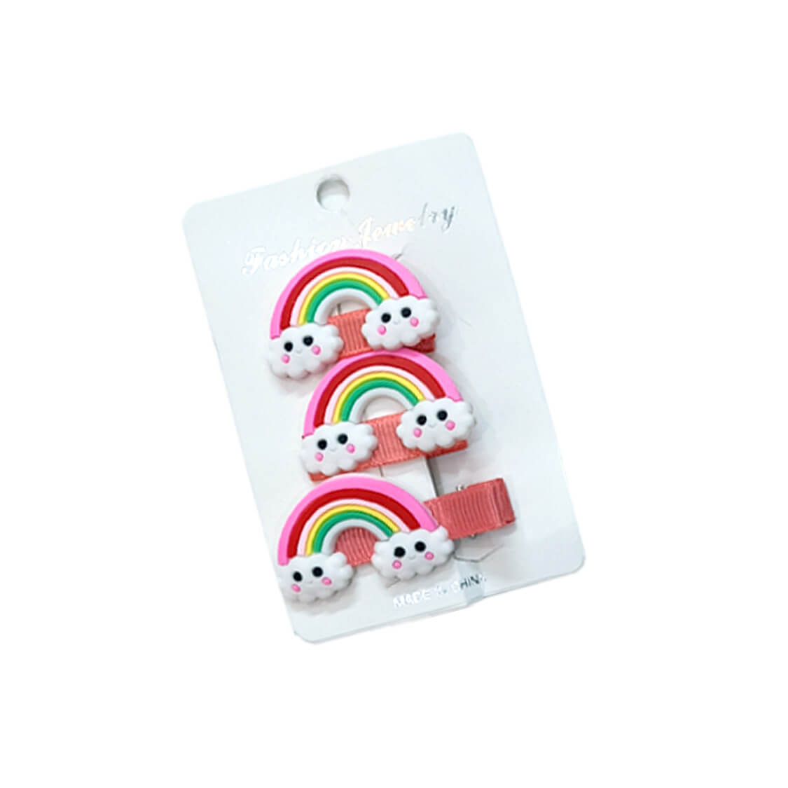 Cute Rainbow Hair Silicone Clips 3pc Set ‚Äì Pink