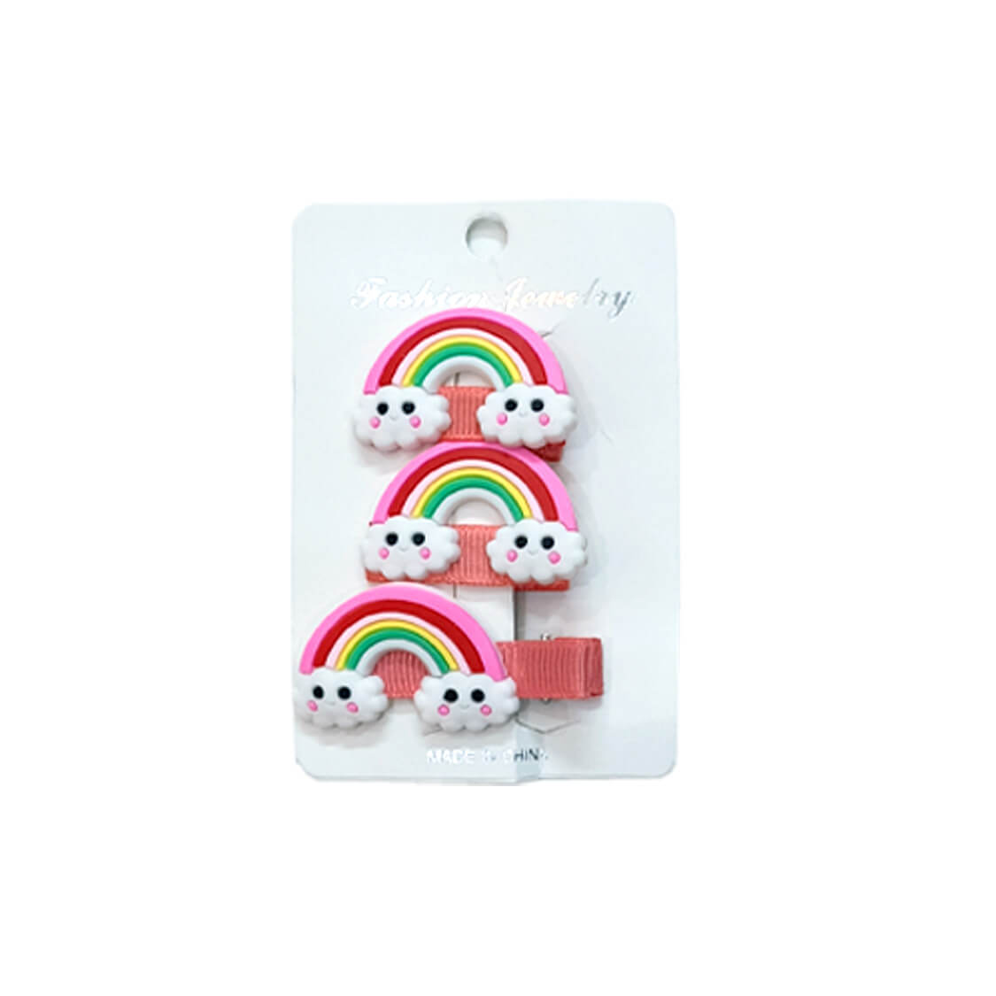 Cute Rainbow Hair Silicone Clips 3pc Set ‚Äì Pink