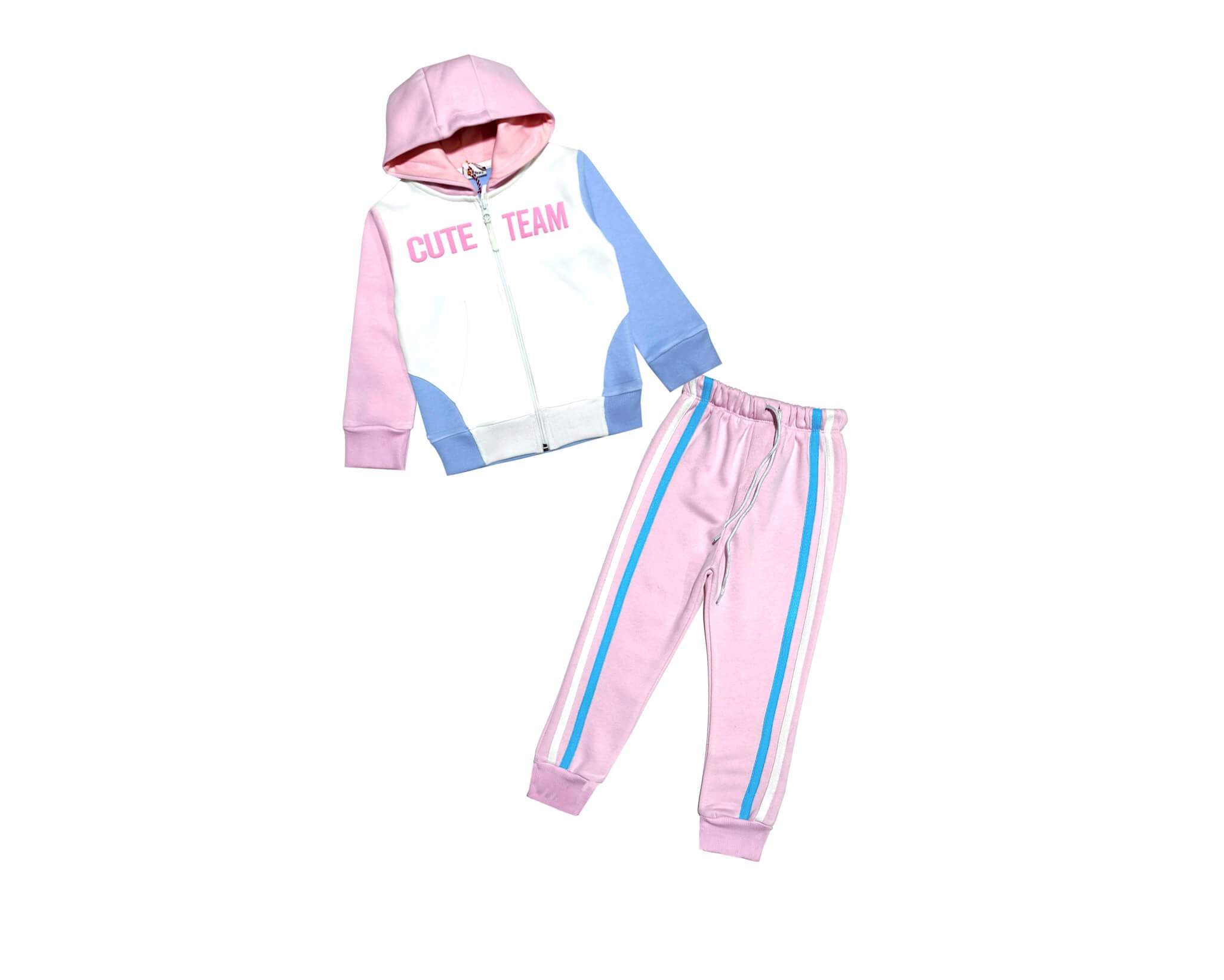 Cute Team Pennal Fleece Hoodie Tracksuit - Baby Pink