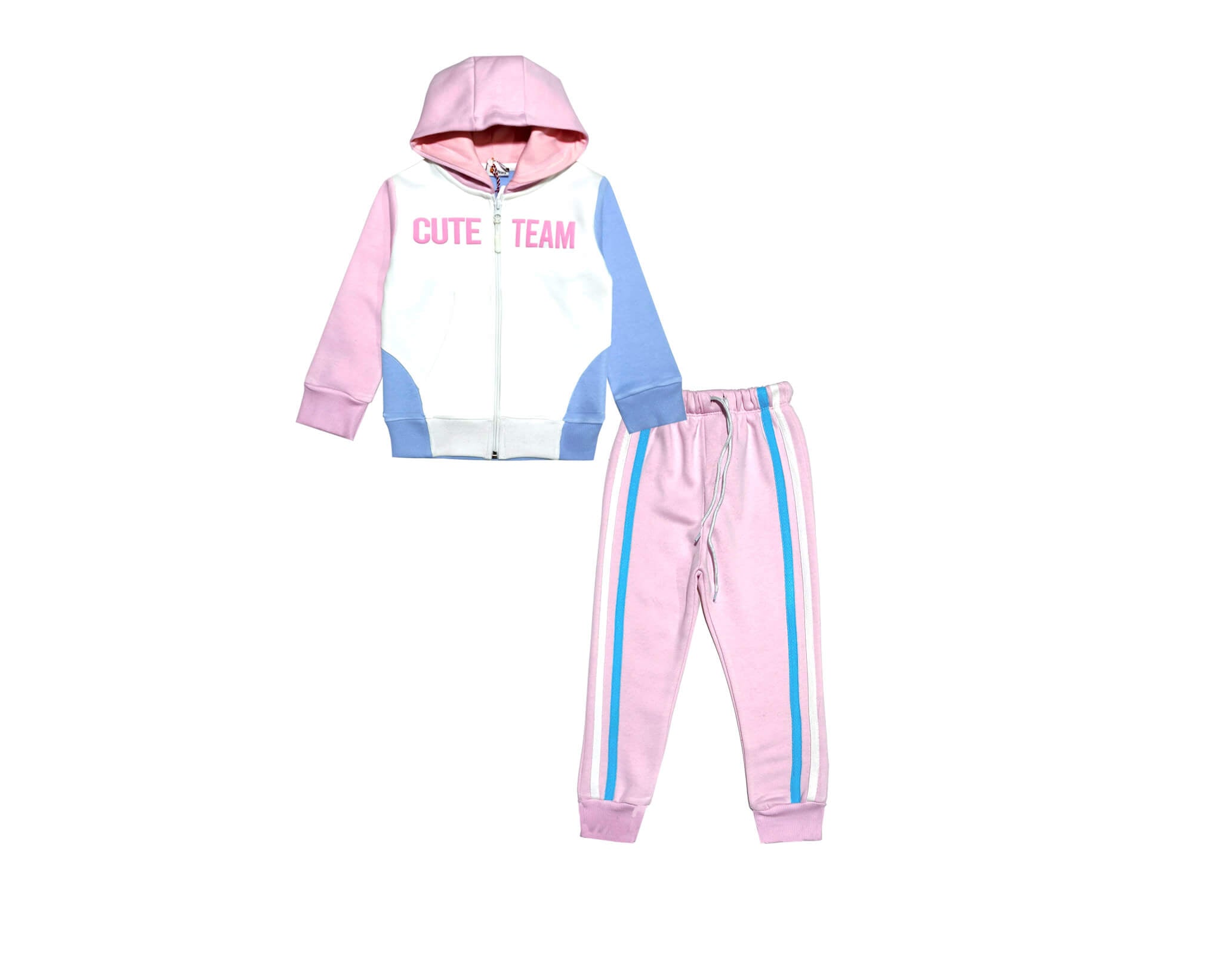 Cute Team Pennal Fleece Hoodie Tracksuit - Baby Pink