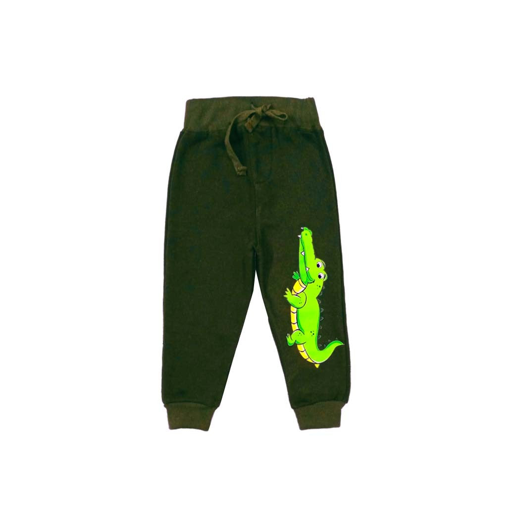 Cute Alligator Fleece Trouser – Olive Green