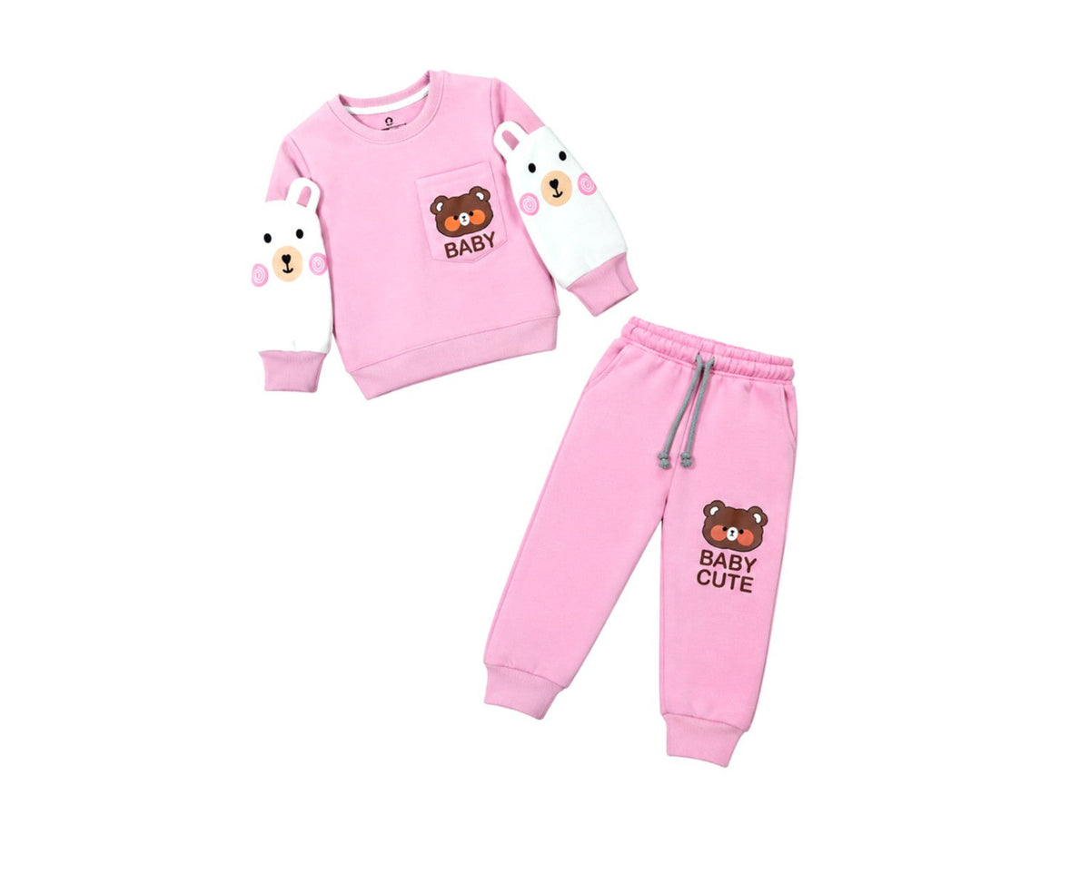 Cute Baby Face Fleece tracksuit - Baby Pink1