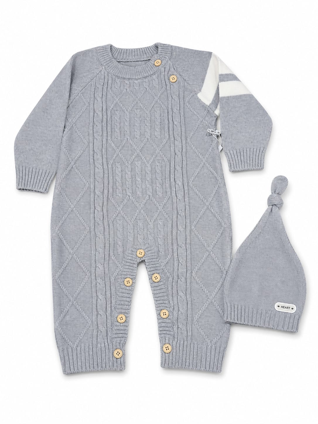 Cute Baby Plan Wool Dungaree Suit with Cap - Gray