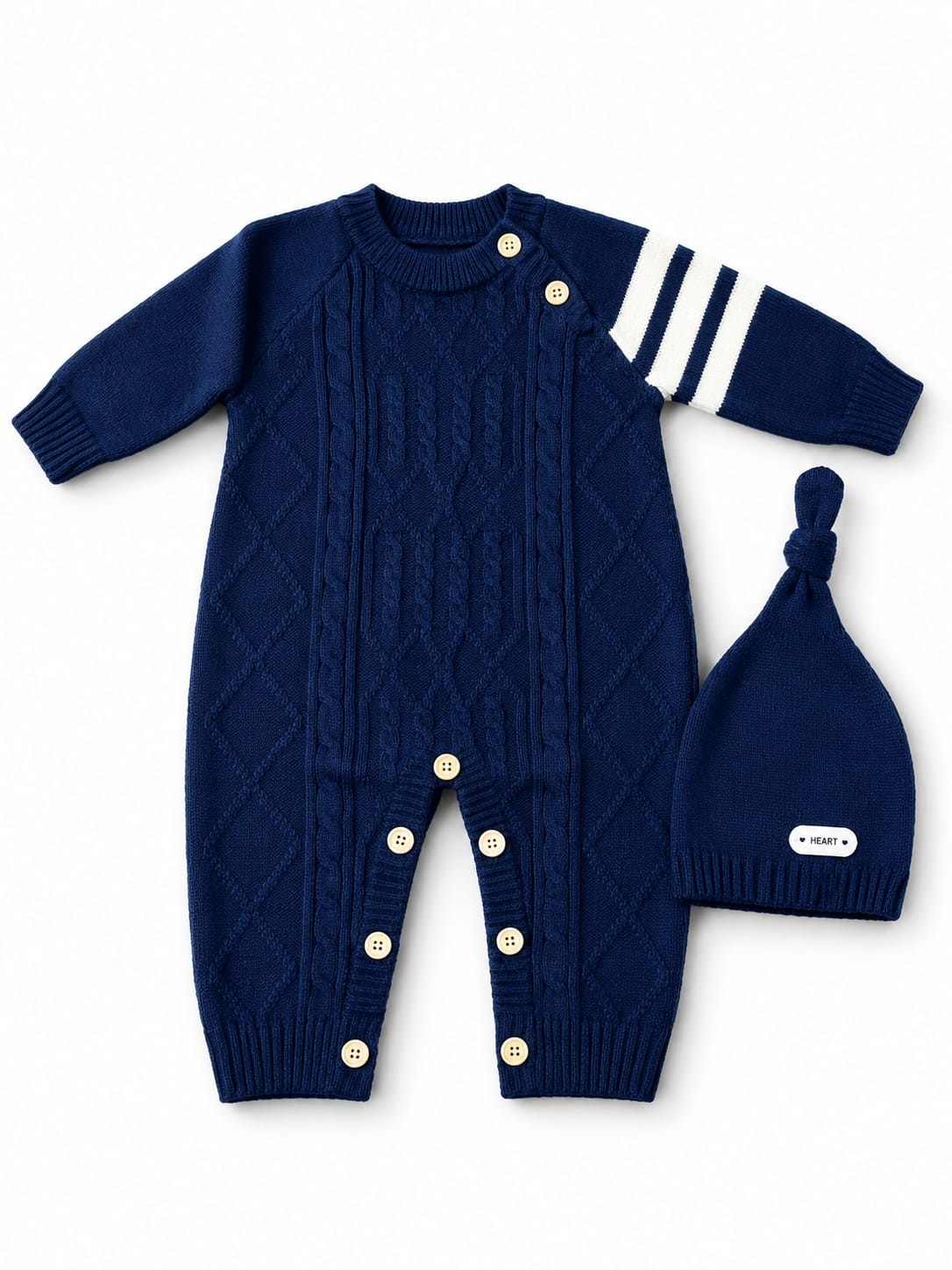 Cute Baby Plan Wool Dungaree Suit with Cap - Navy BlueCute Baby Plan Wool Dungaree Suit with Cap - Navy Blue