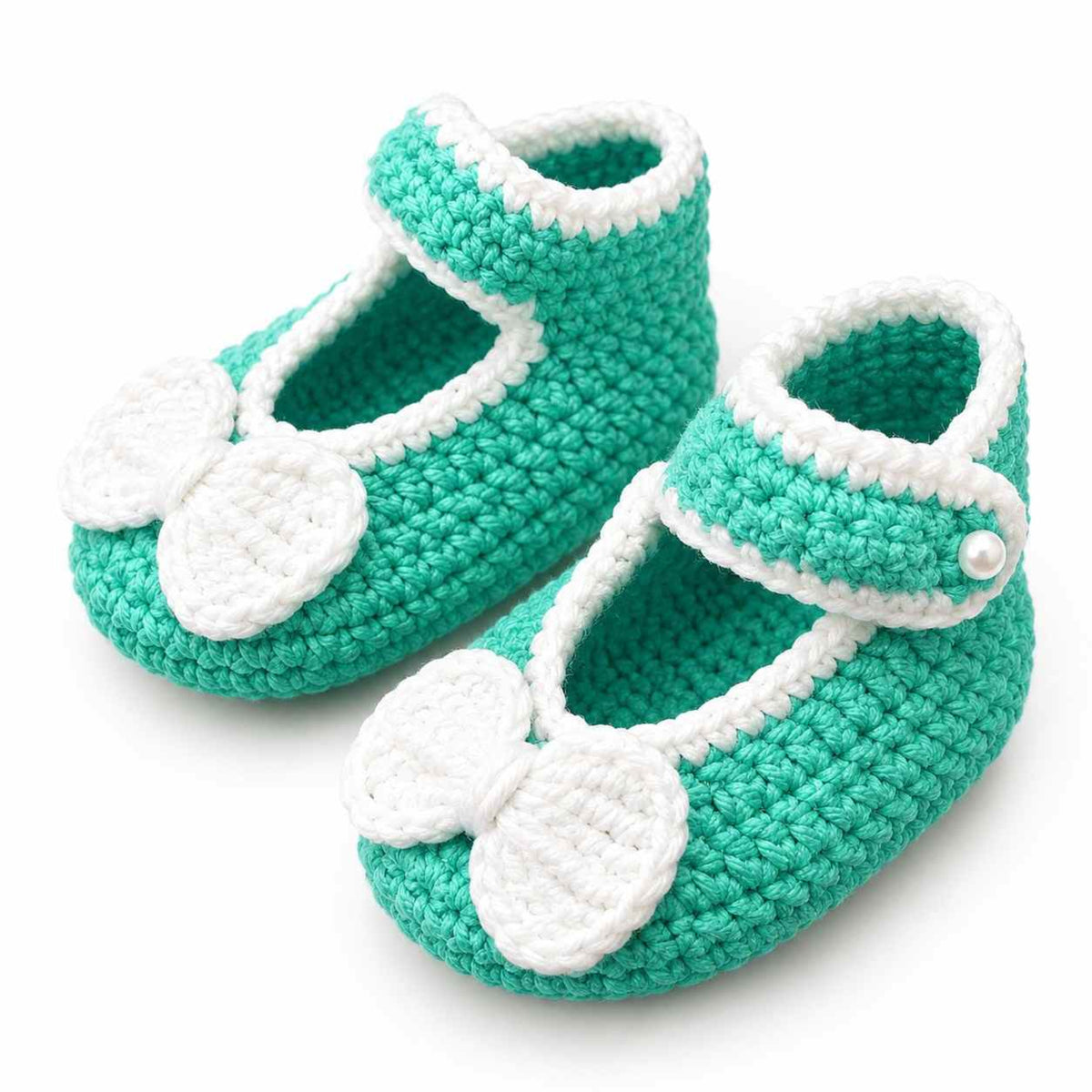 Cute Baby White Bow Shoes Wool - Sea Green