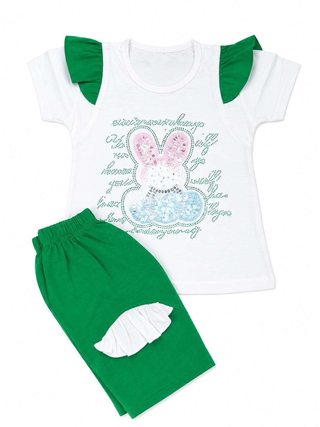 Cute Happy Bear Independence Tee & Short- Green & White