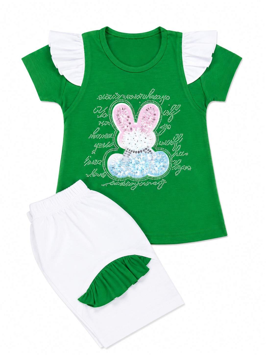 Cute Happy Bear Independence Tee White & Short Green