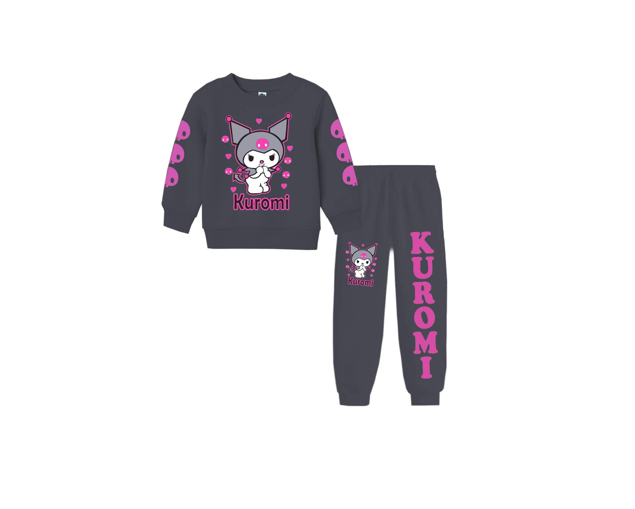 Cute Kuromi Fleece Tracksuit Dark -Grey