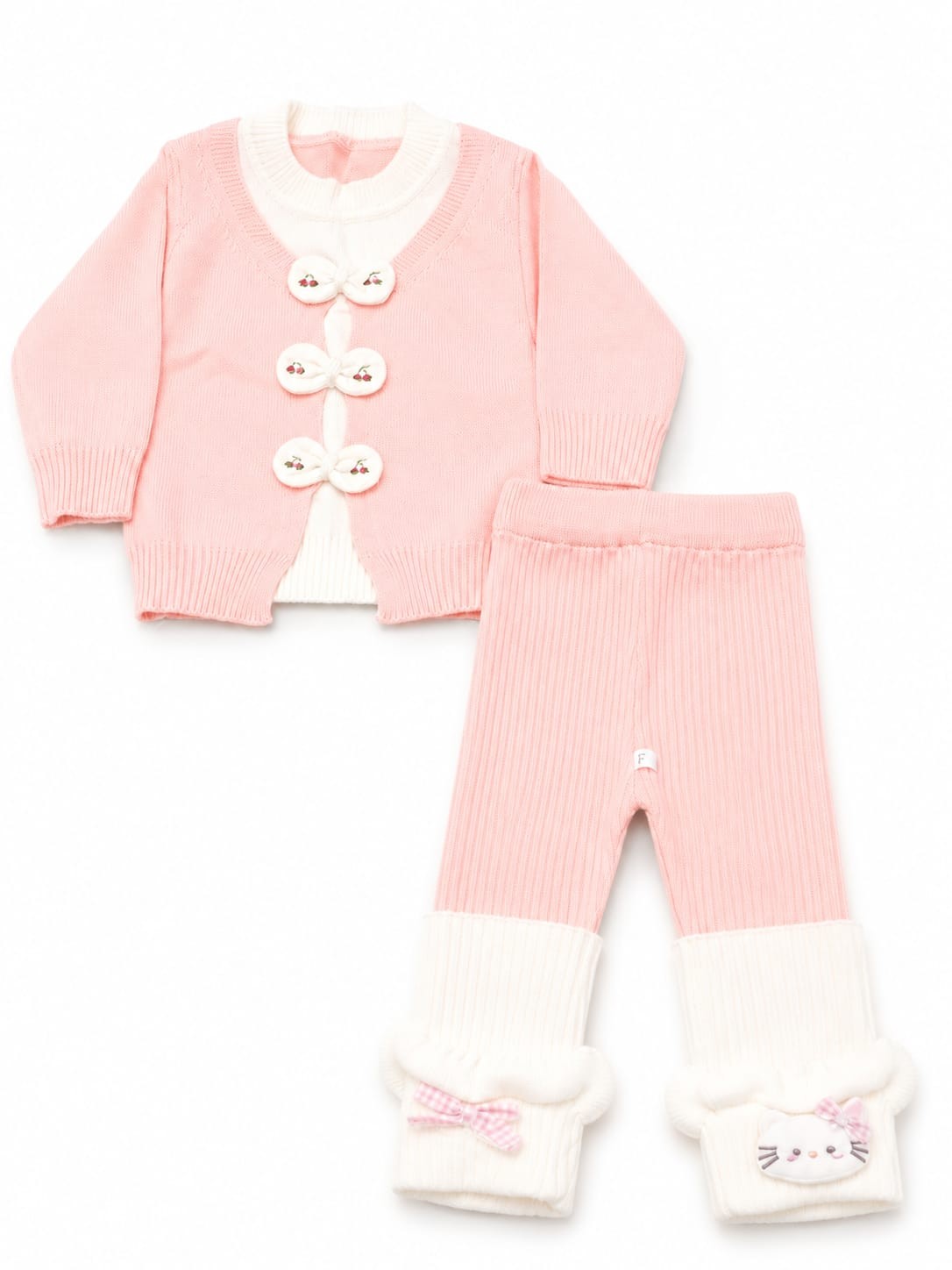 Cute MIni pearls Bow Shirt with Straight Trouser - Off White & Baby Pink