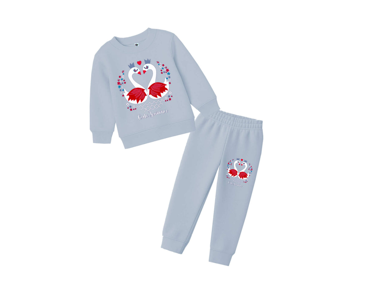 Cute Peacocks Fleece Tracksuit - Sky Blue