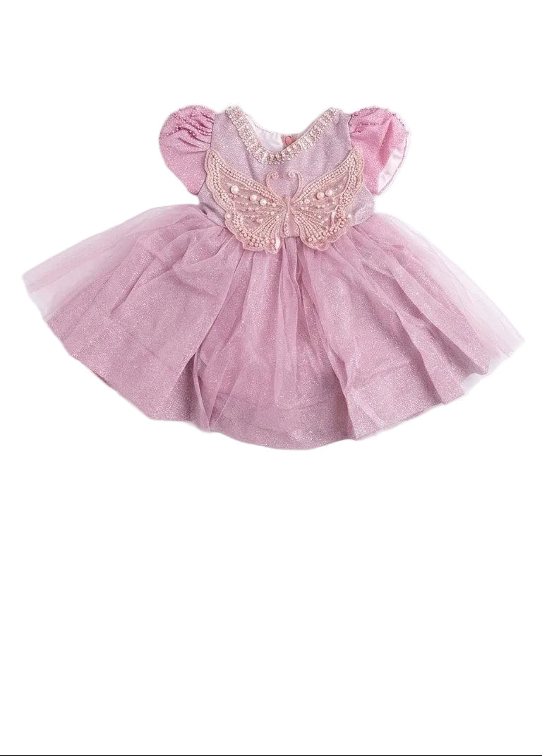Cute Pearls Butterfly Frock - Pink