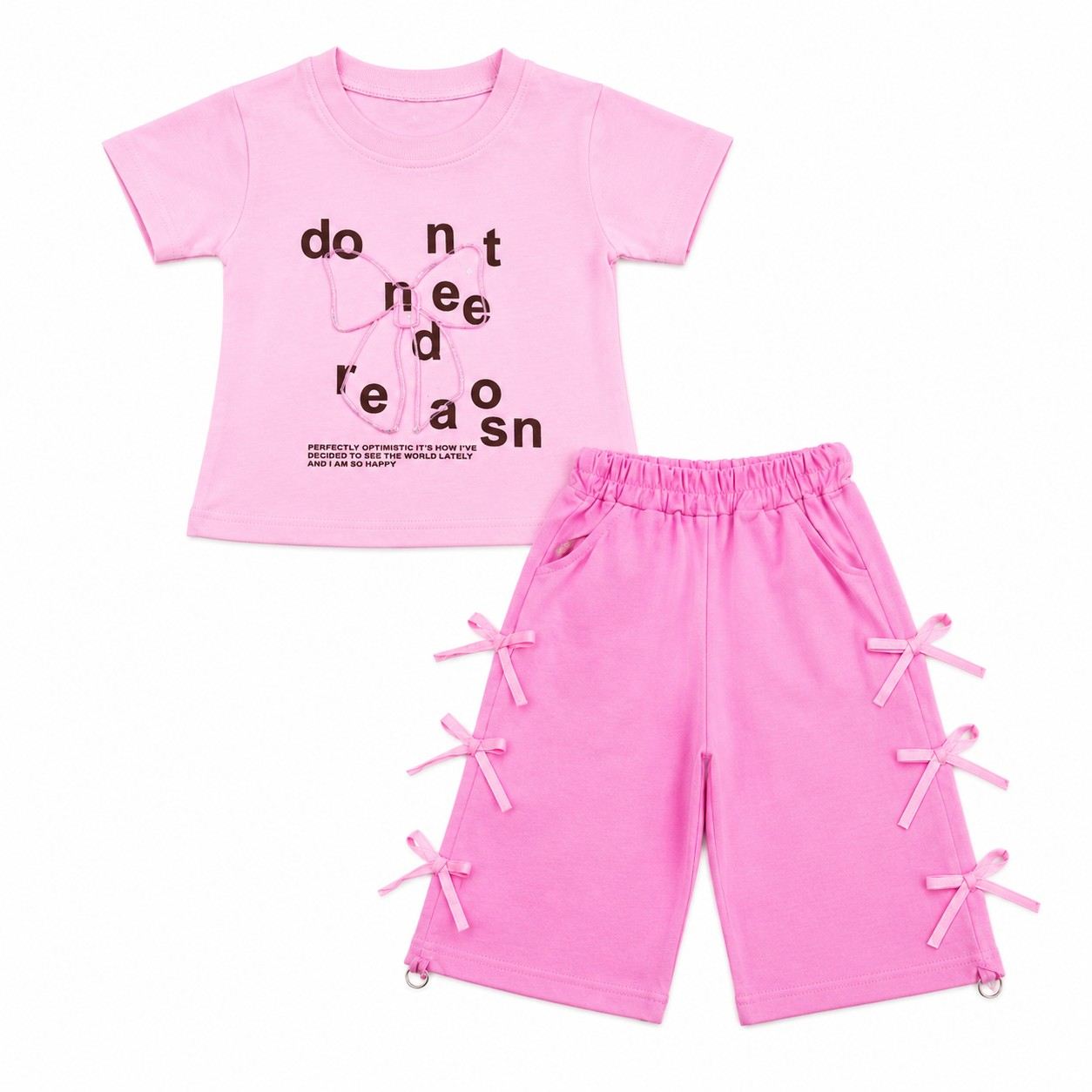 Cute Pink Bow Tee & Trouser - Baby pink
