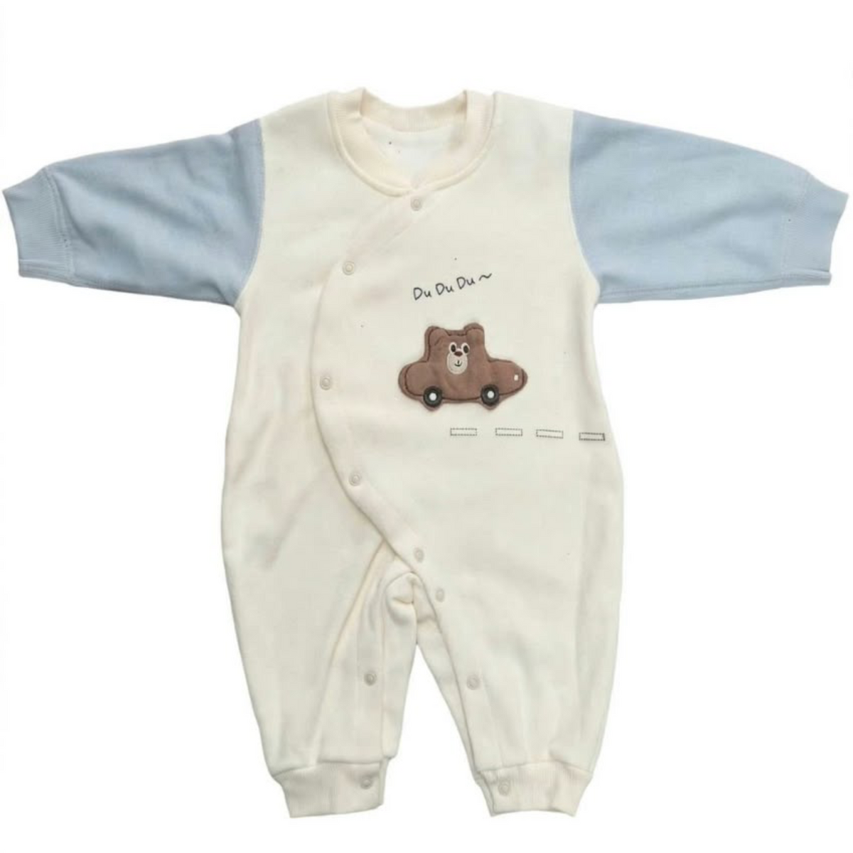 DU DU Baby Classic Button Bear Car Romper - Off-White