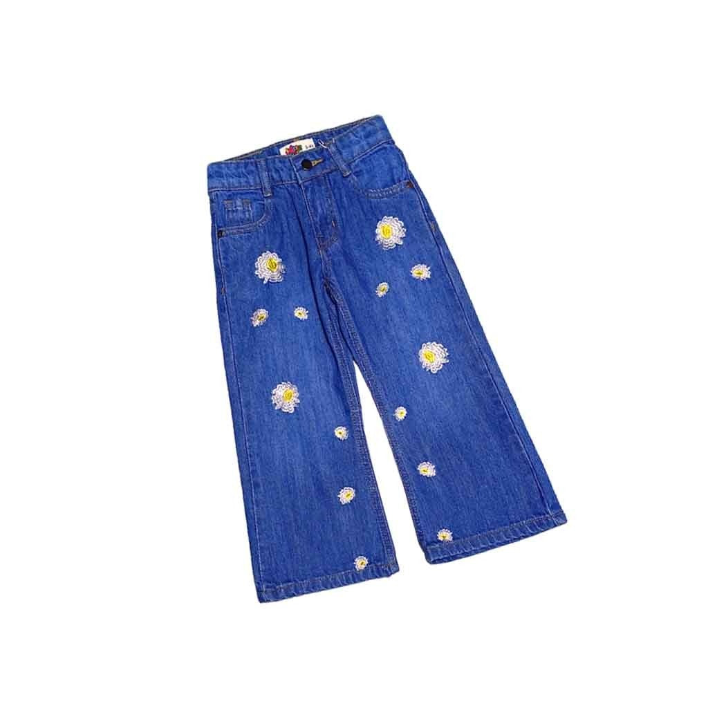 Daisy Flowers Flapper Denim pant - Royal Blue