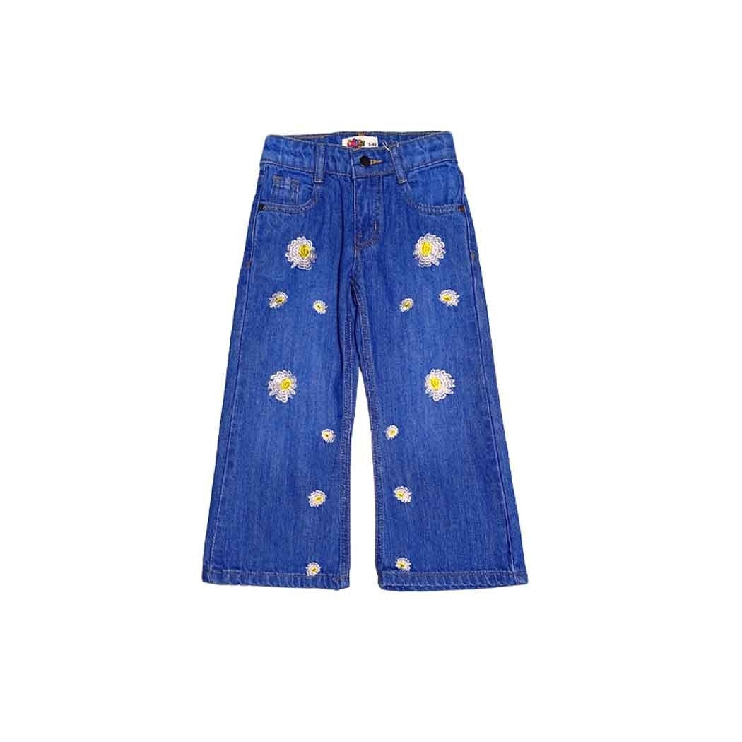 Daisy Flowers Flapper Denim pant - Royal Blue