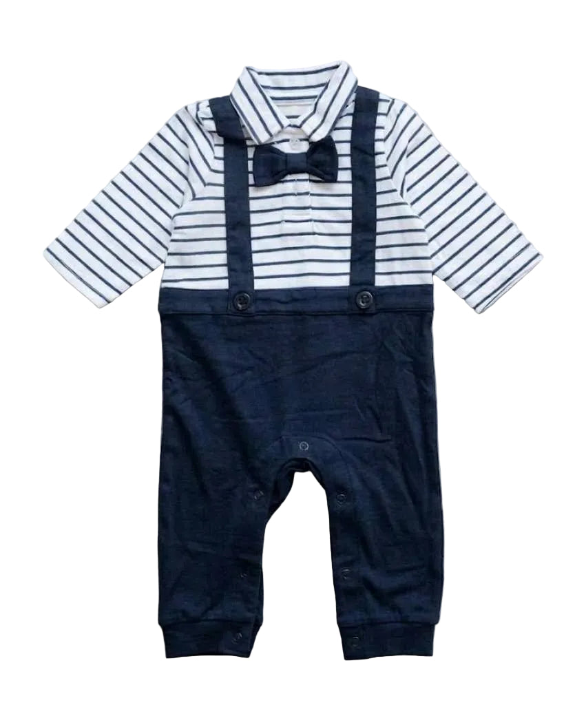 Dapper Dude Striped Dungaree Jumpsuit-Navy blue