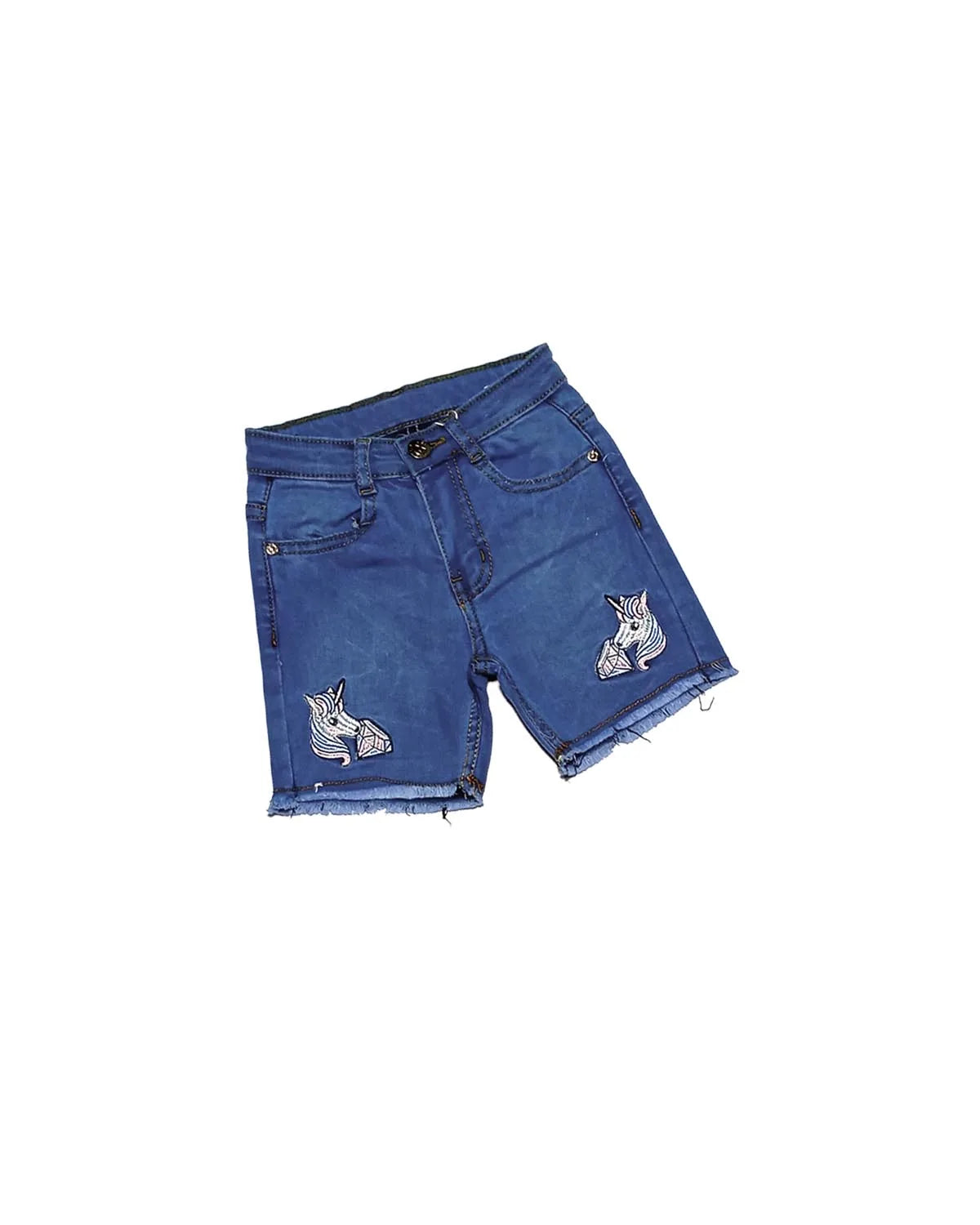 Diamond Unicorn Denim Shorts - Mid Blue
