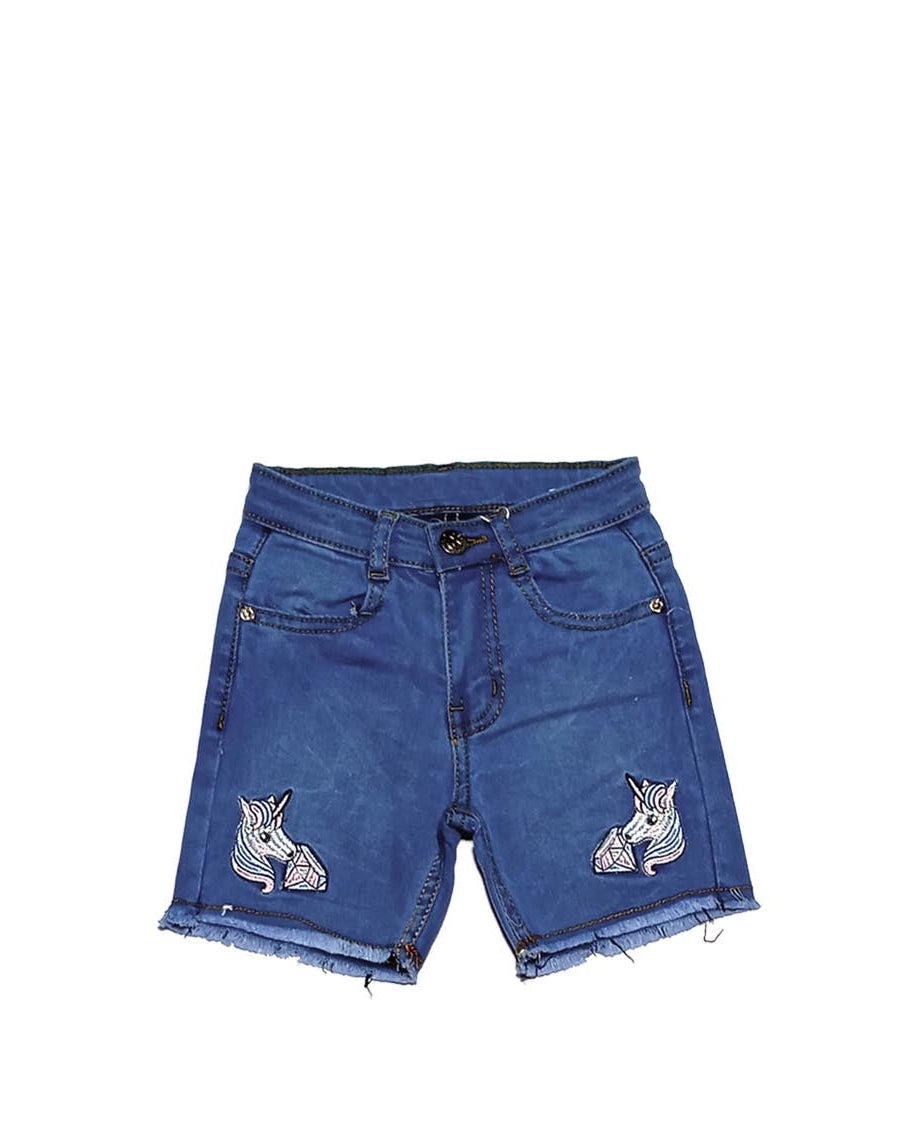 Diamond Unicorn Denim Shorts - Mid Blue