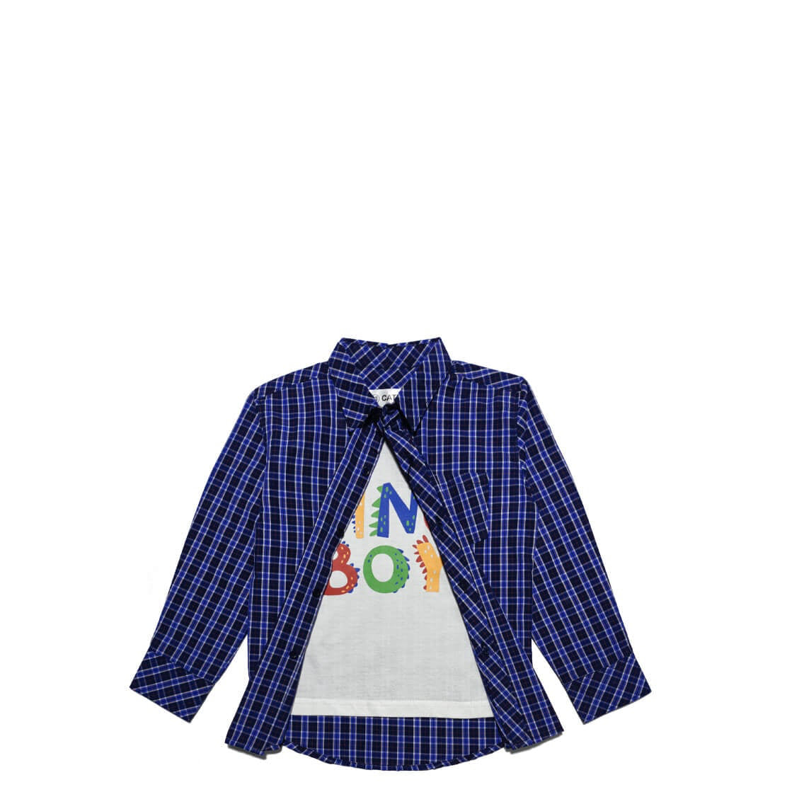Dino Boy Regular Check Twofer Double Casual Shirt -White &amp; Blue