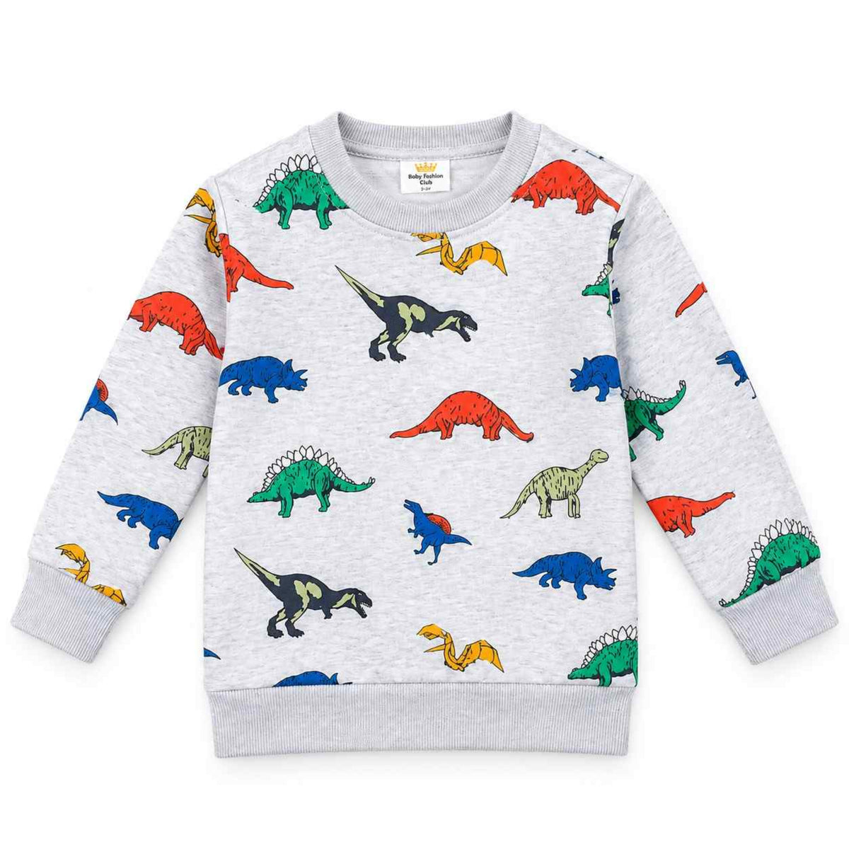 Dinosaur Printed Fleece Sweatshirt - Grey 