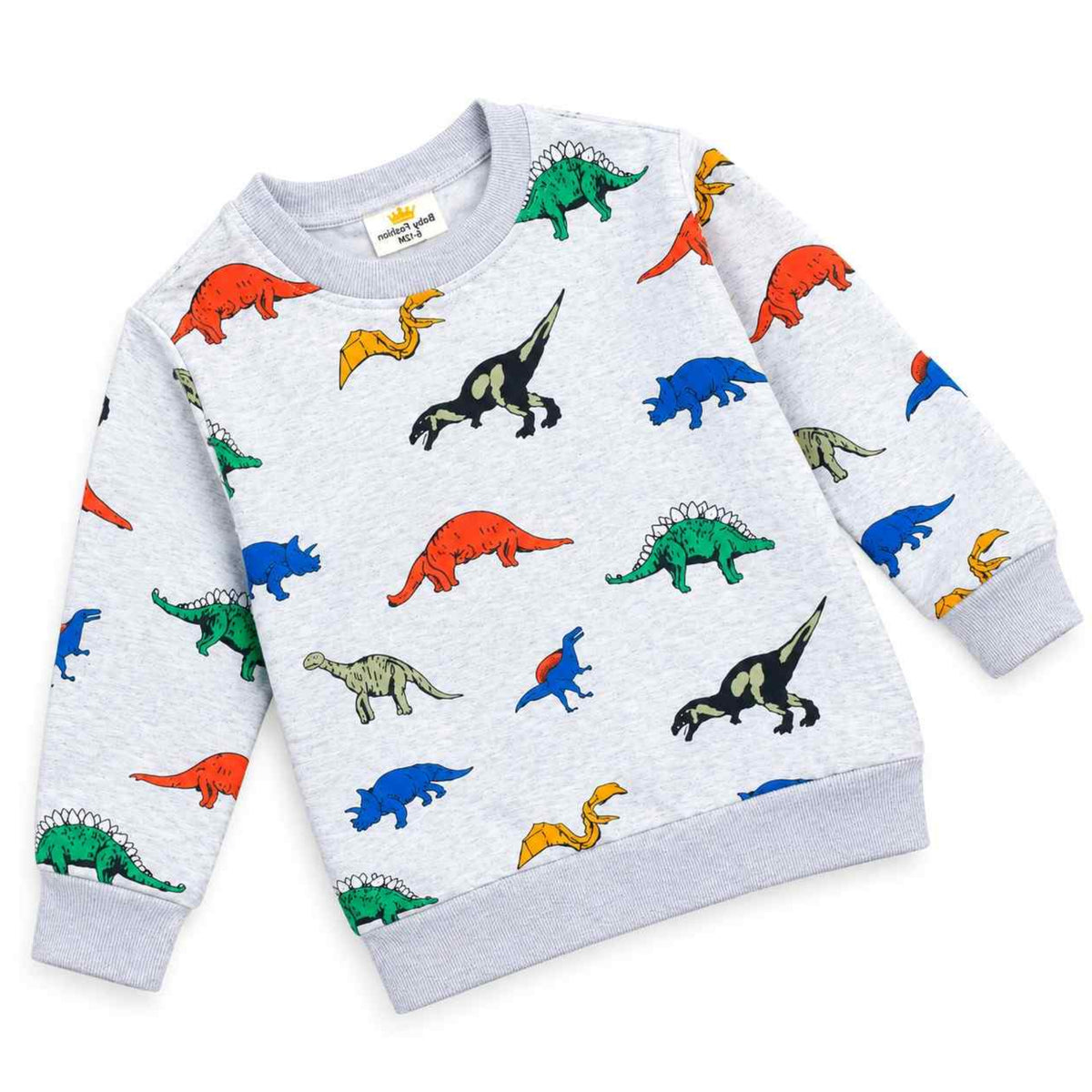 Dinosaur Printed Fleece Sweatshirt - Grey 