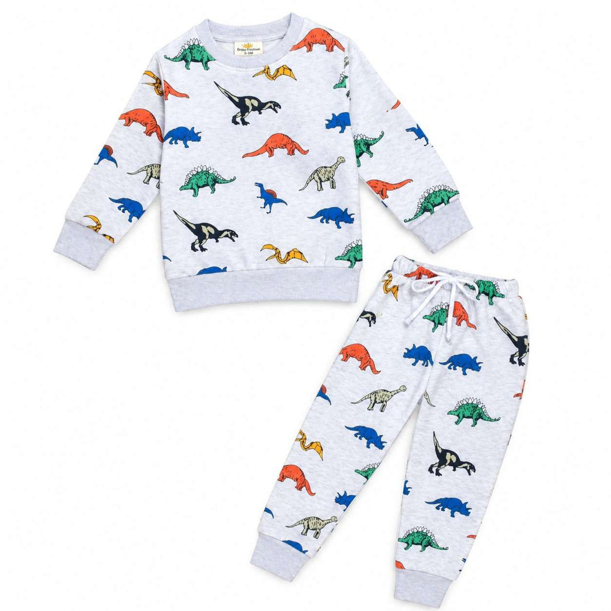 Dinosaur Printed Fleece Tracksuit - Grey 