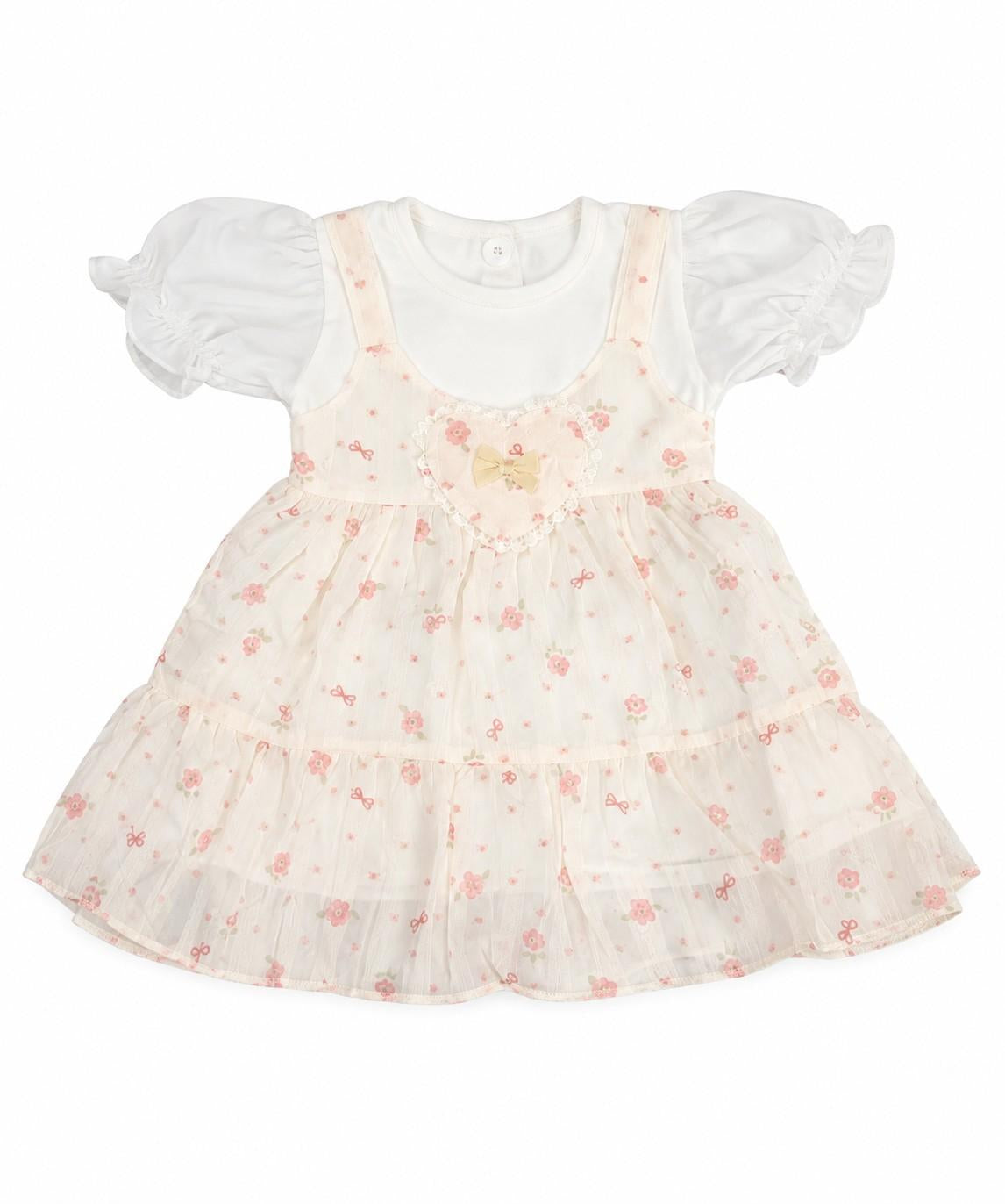 Ditsy Pink Ruffle Babydoll Frock - Off White