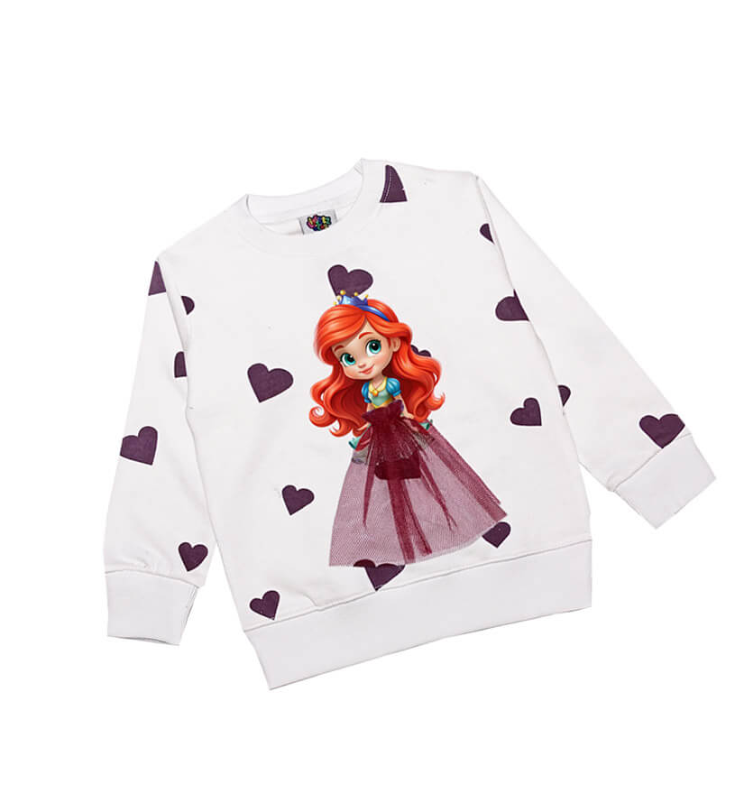 Doll Net Frock Fleece Sweat Shirt-White