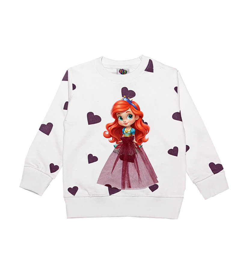 Doll Net Frock Fleece Sweat Shirt-White