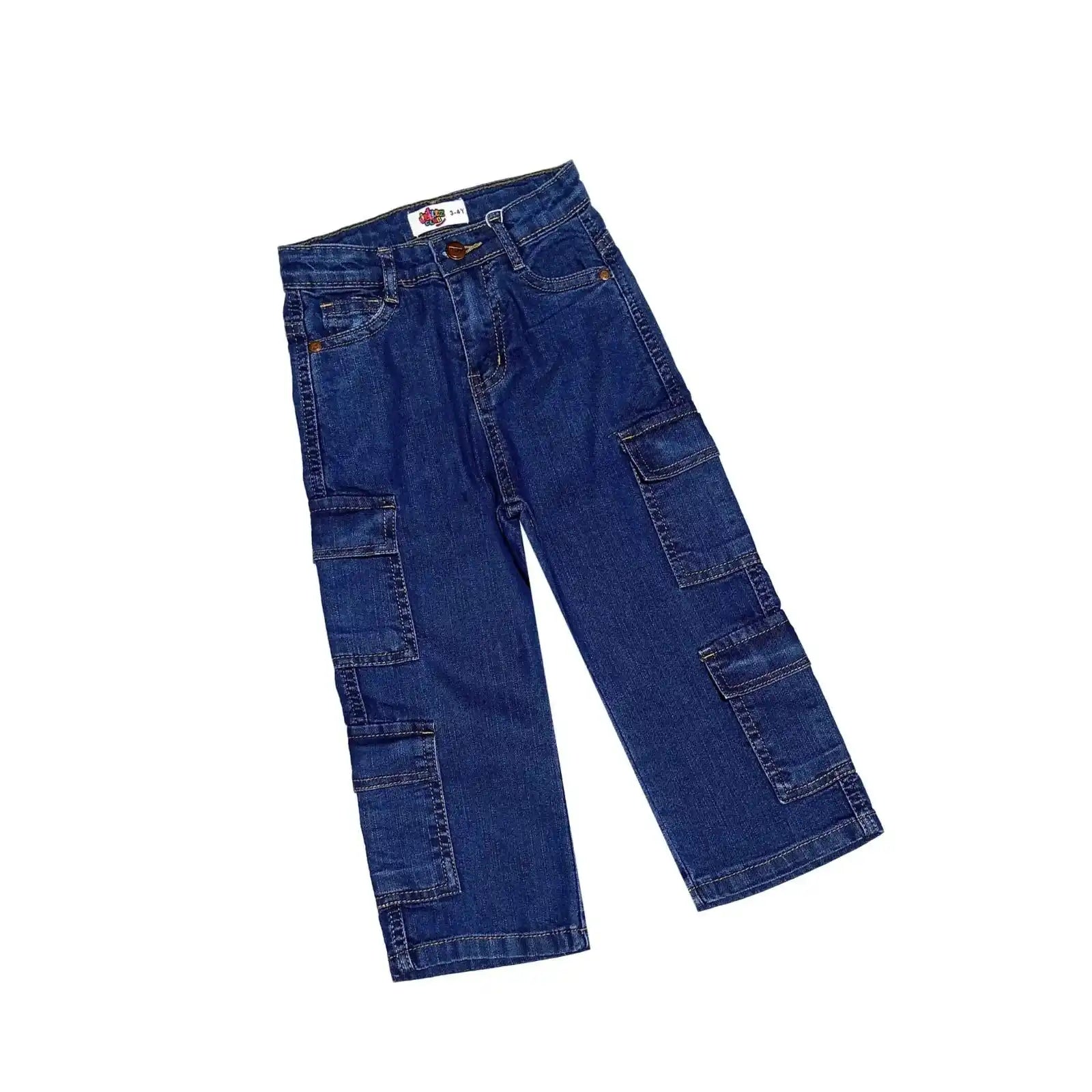 Double Cargo Pocket Baggy Denim Pant - Dark Blue