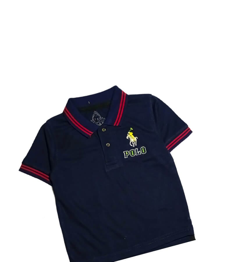 Double Red Tip Coller Polo Shirt -Navy Blue