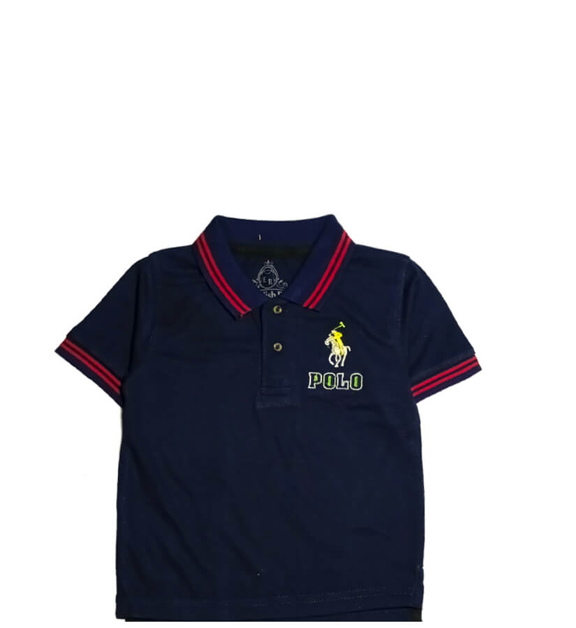 Double Red Tip Coller Polo Shirt -Navy Blue