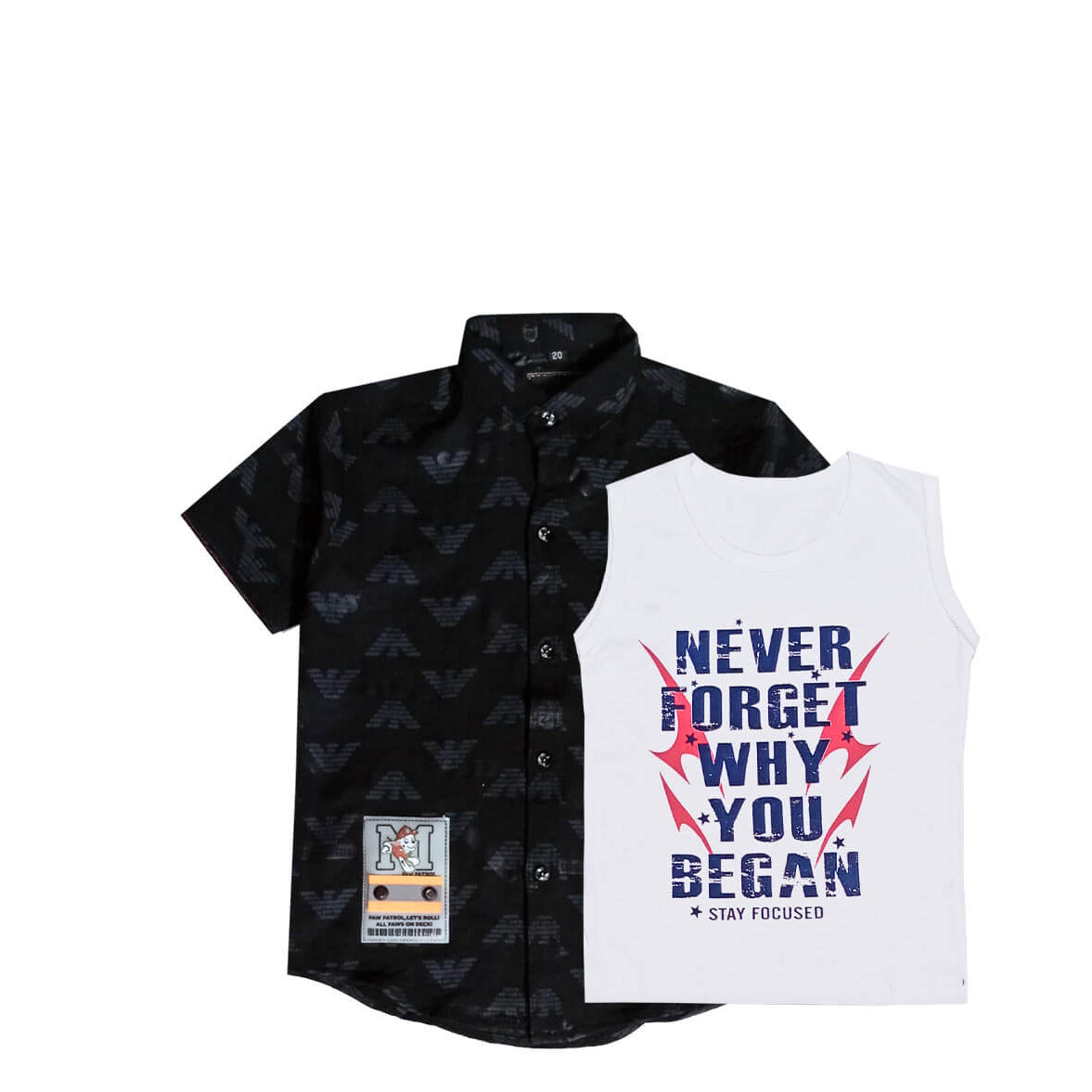 Double Shirt Style Stretch Fabric Cotton Casual Shirt -Black &amp; White