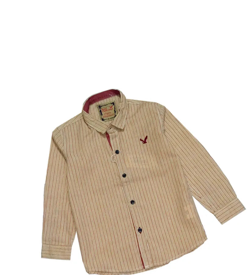 Double Stripes With Red Logo Formal Shirt – Mustard &amp; Off White